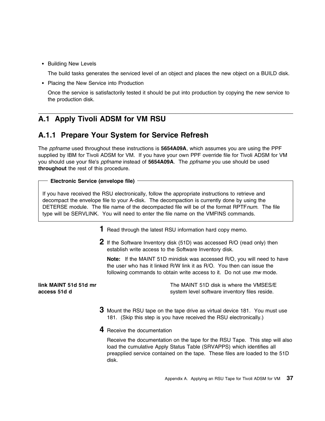 IBM 5697-VM3 manual Electronic Service envelope file, Link Maint 51d 51d mr access 51d d 