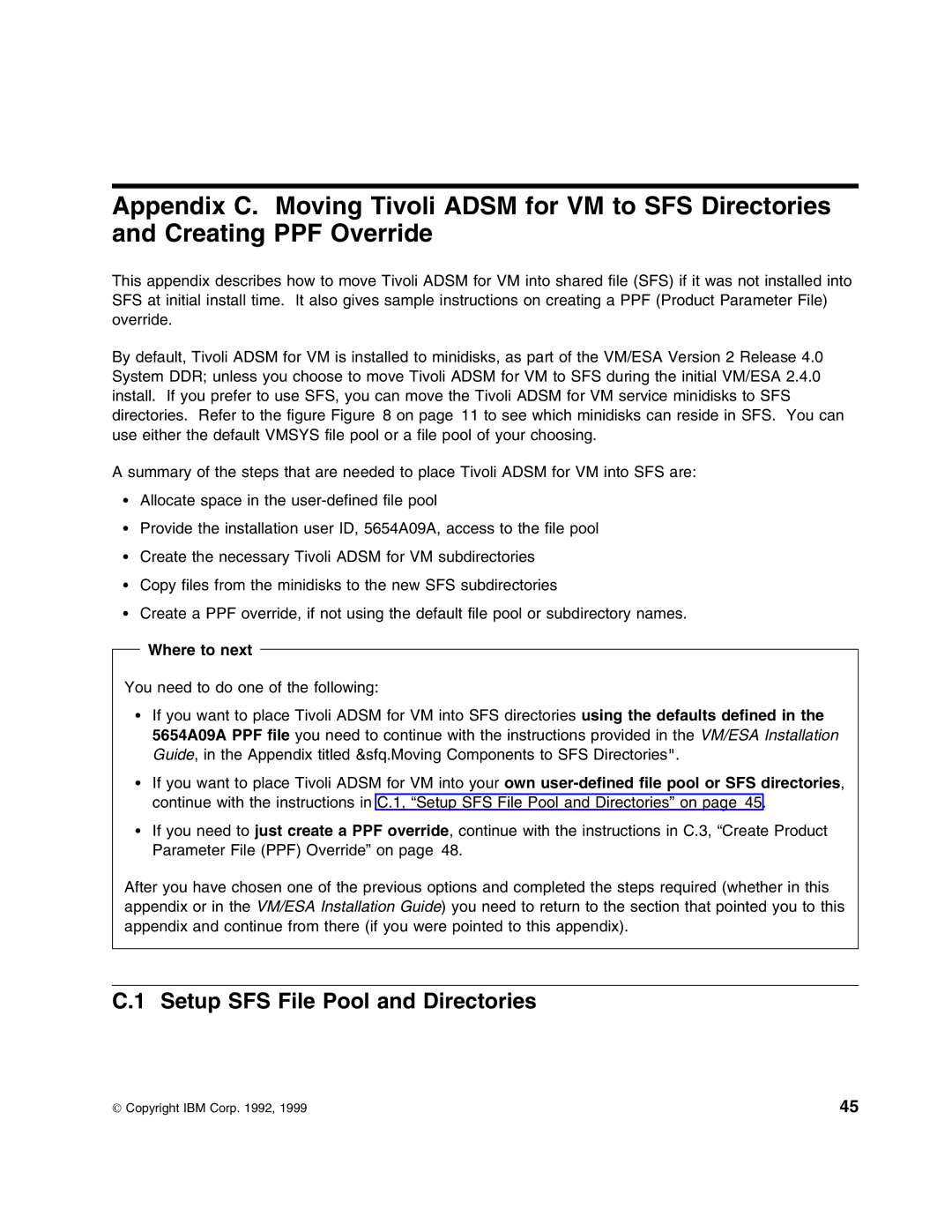 IBM 5697-VM3 manual Setup SFS File Pool and Directories, Where to next 