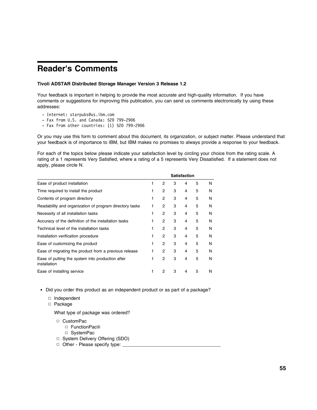 IBM 5697-VM3 manual Readers Comments, Tivoli Adstar Distributed Storage Manager Version 3 Release 