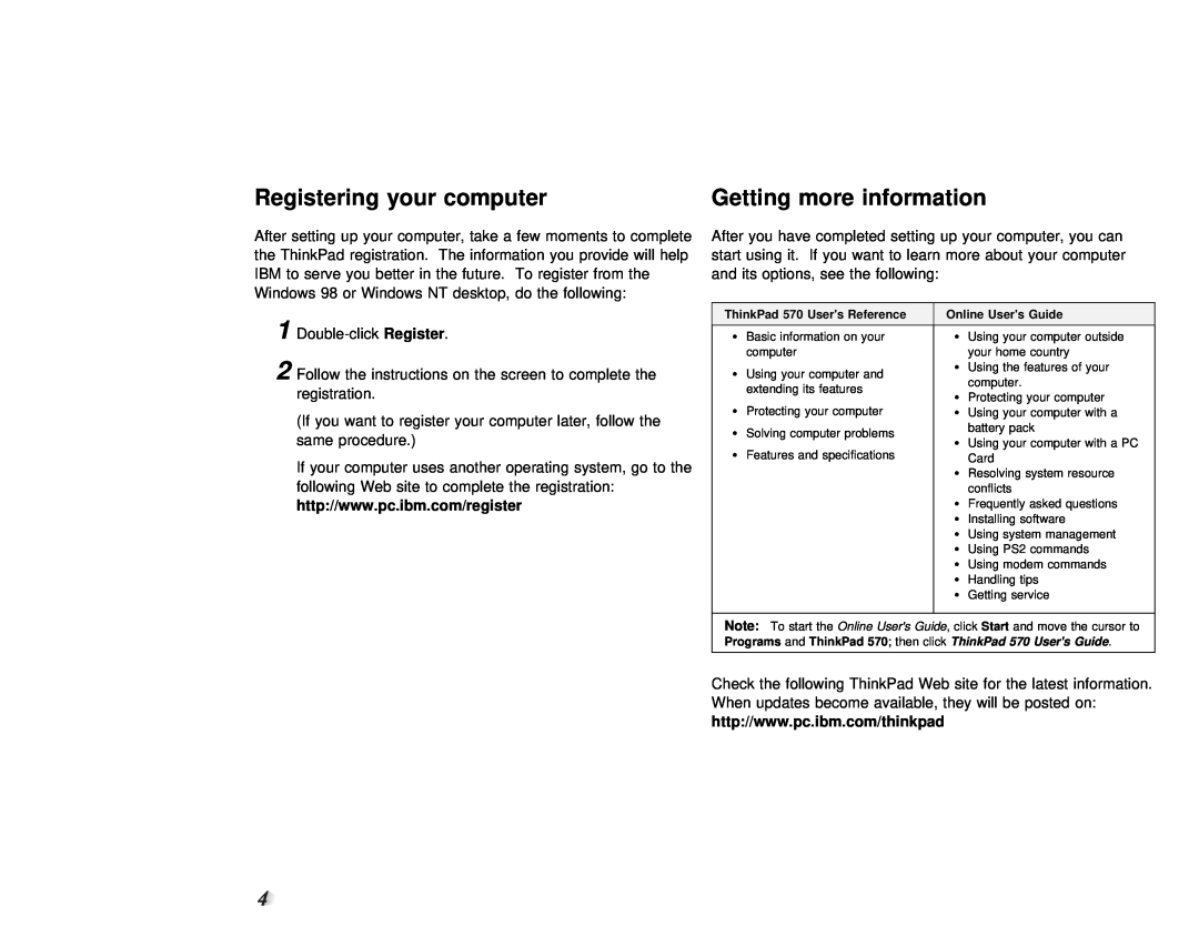 IBM 570 setup guide Getting, your, computer, Registering 