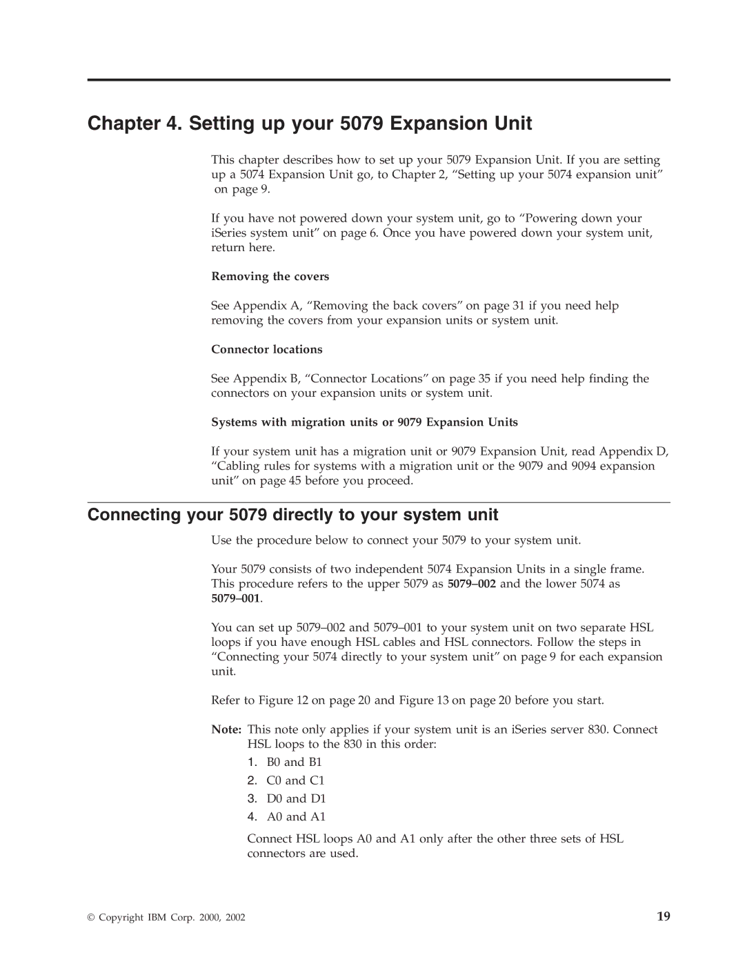 IBM 5078, 578, 5074 manual Setting up your 5079 Expansion Unit, Connecting your 5079 directly to your system unit 