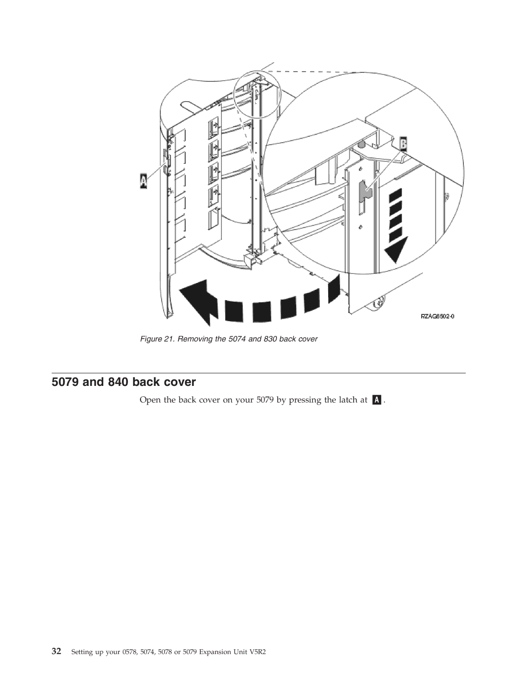 IBM 5074, 578, 5078 manual Open the back cover on your 5079 by pressing the latch at 