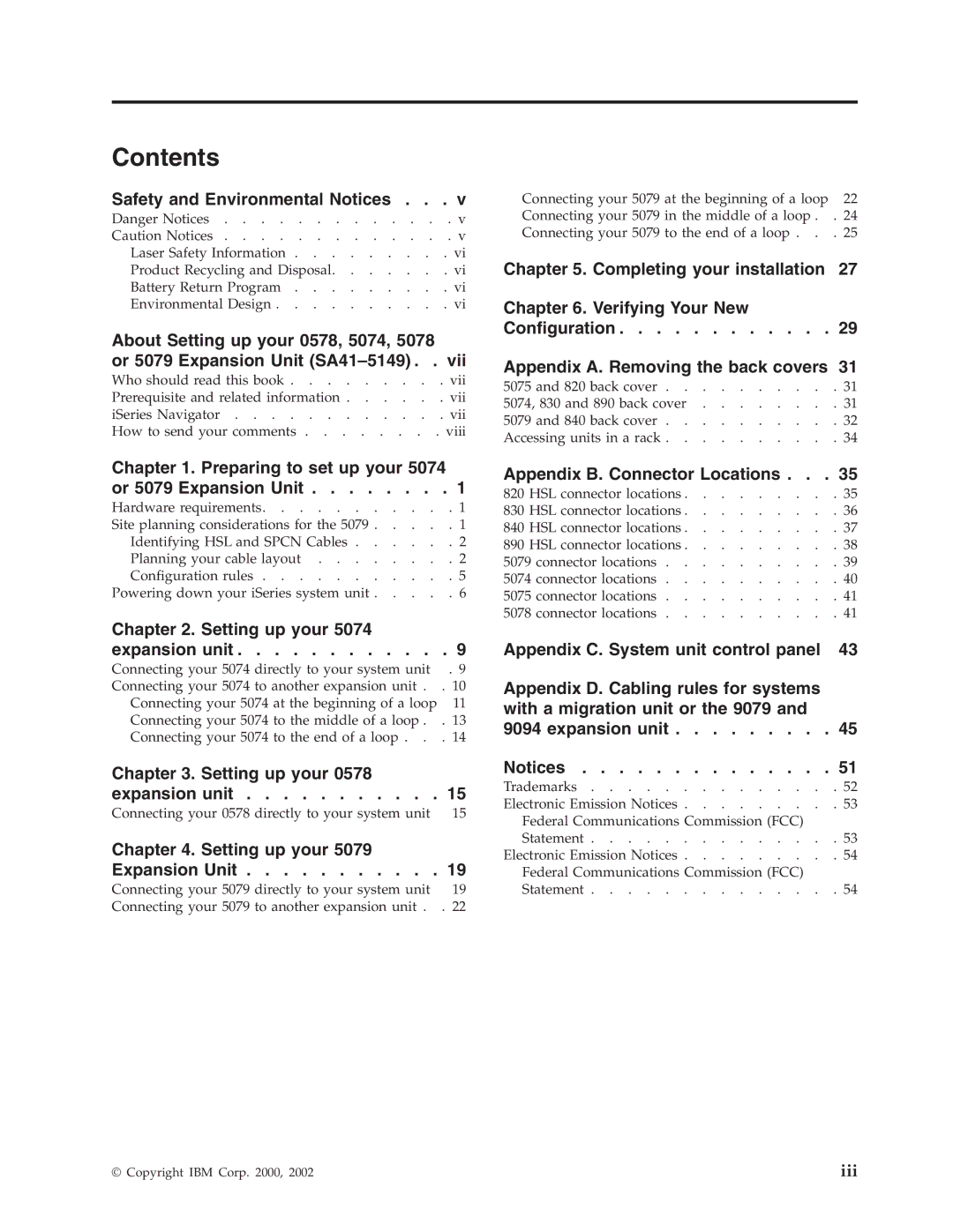 IBM 5078, 578, 5074, 5079 manual Contents 