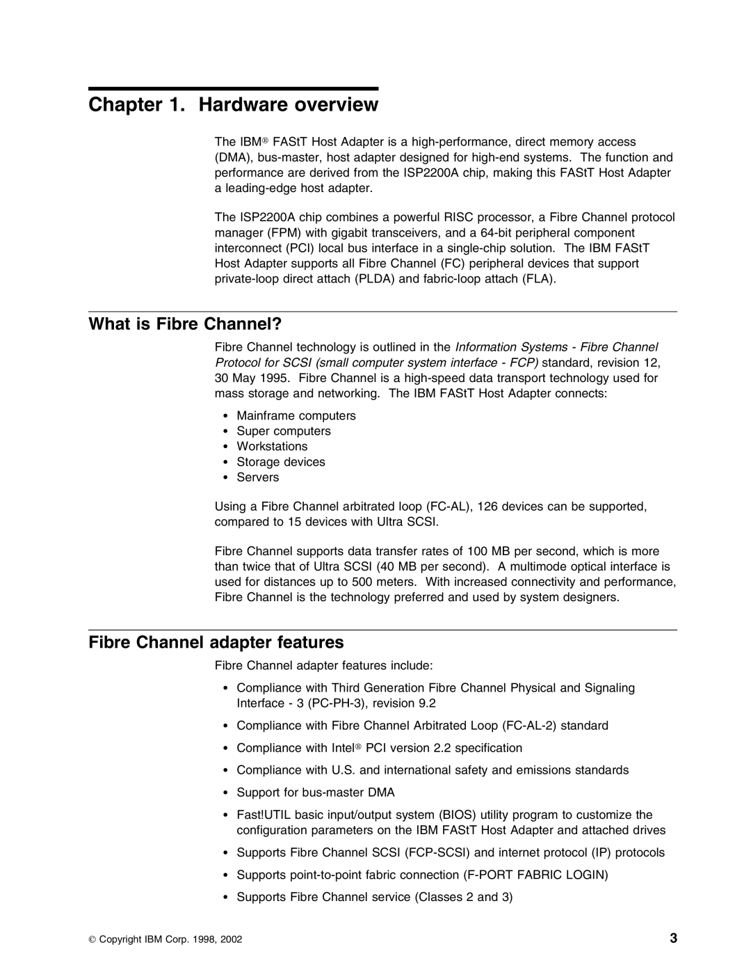 IBM 59P5712 manual Hardware overview, What is Fibre Channel?, Fibre Channel adapter features 