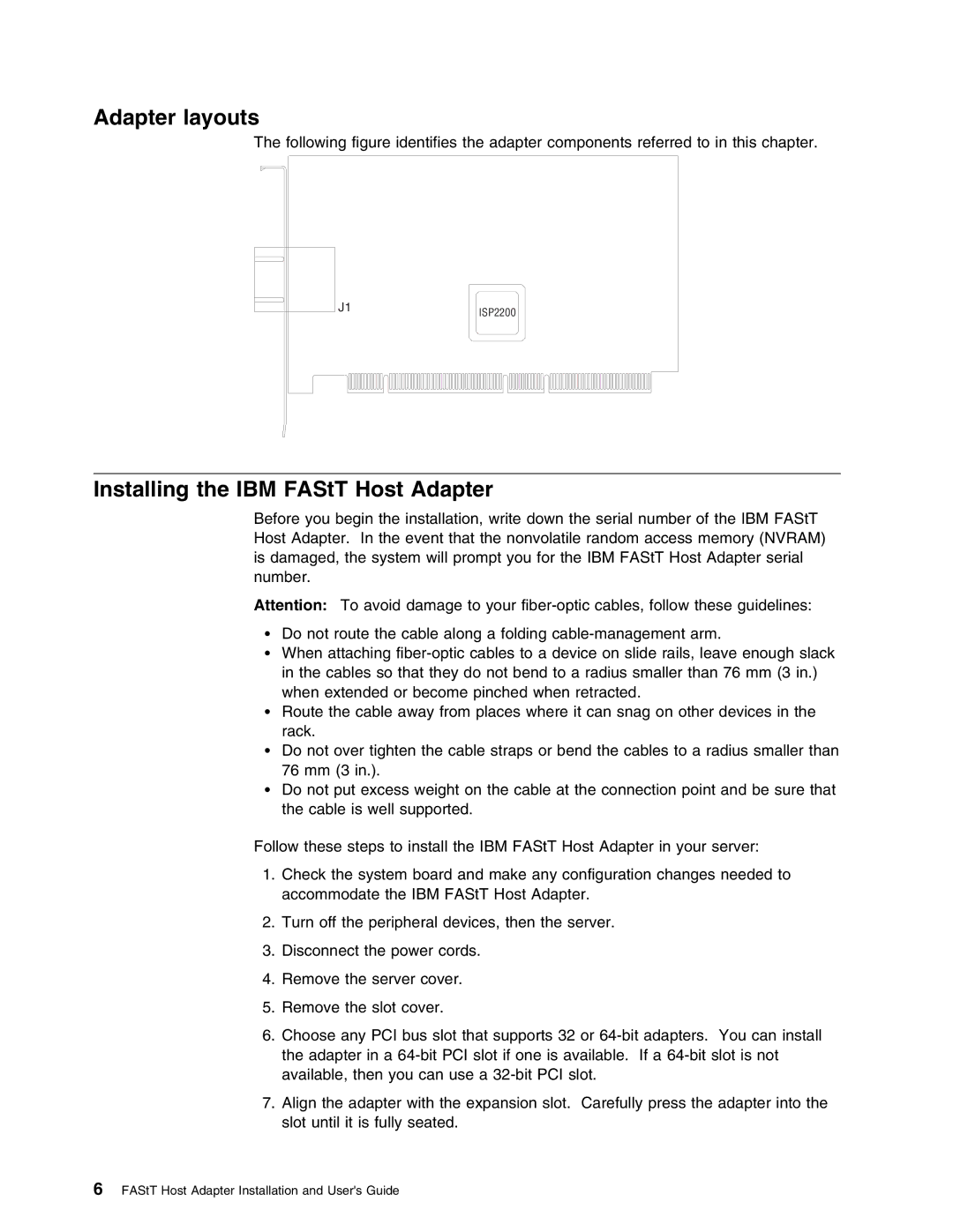 IBM 59P5712 manual Adapter layouts, Installing the IBM FAStT Host Adapter 