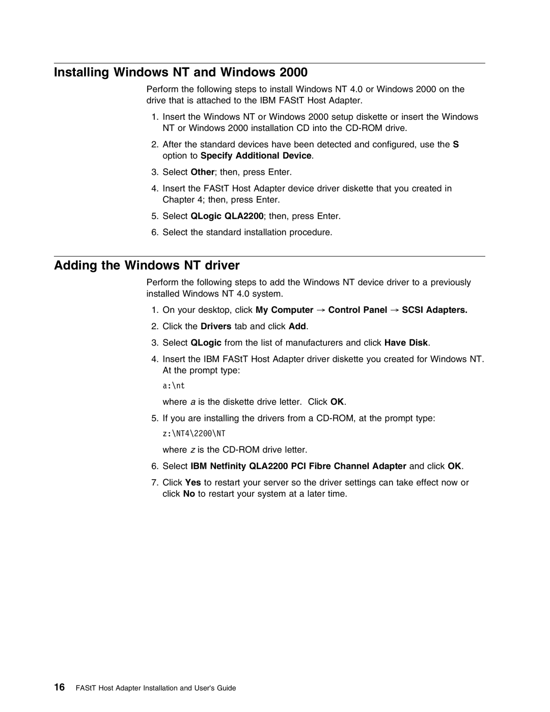 IBM 59P5712 manual Installing Windows NT and Windows, Adding the Windows NT driver 