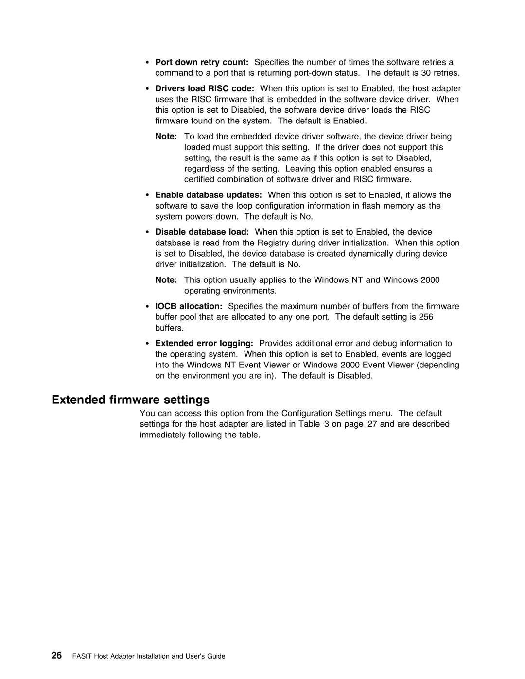 IBM 59P5712 manual Extended firmware settings 