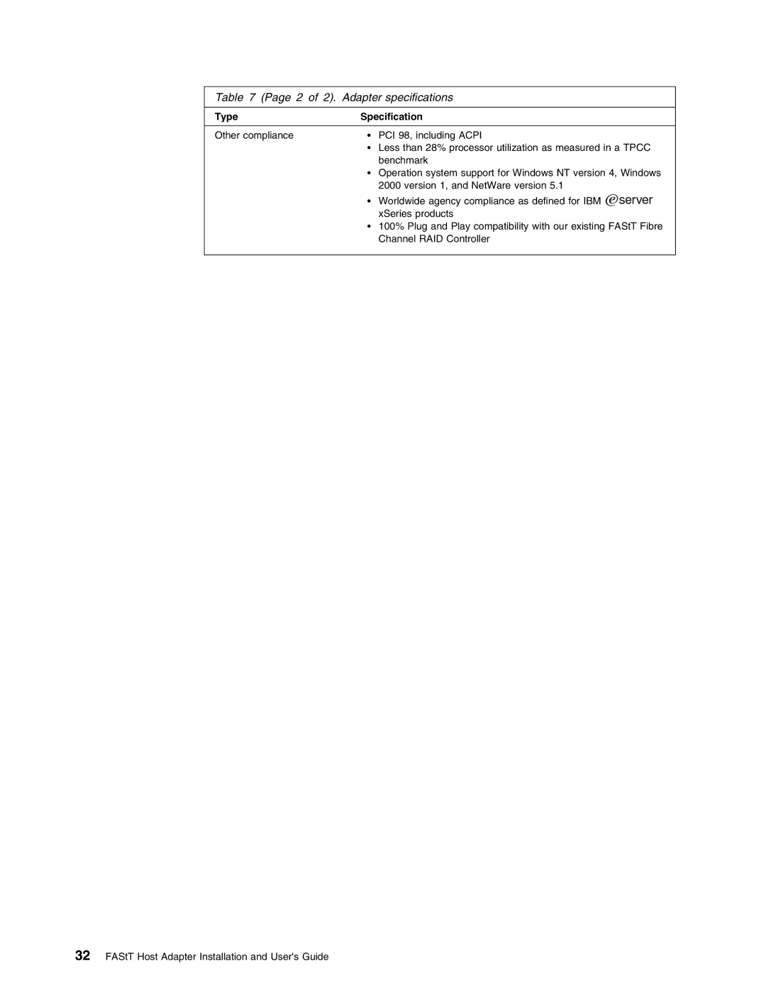 IBM 59P5712 manual 2 of 2. Adapter specifications 