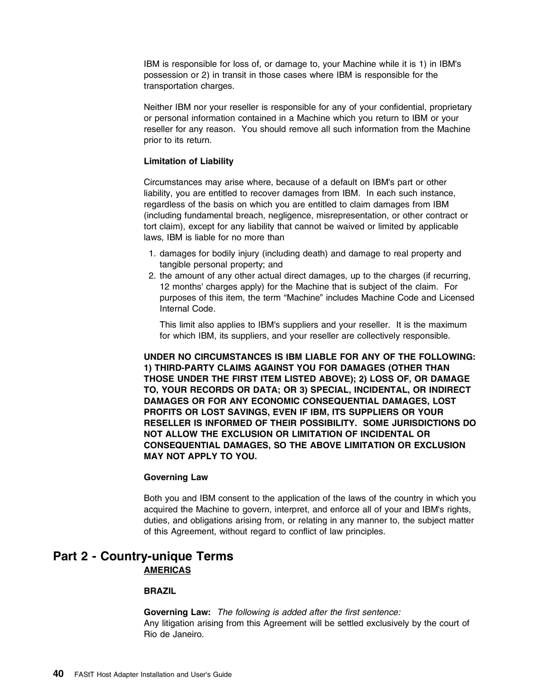 IBM 59P5712 manual Part 2 Country-unique Terms, Limitation of Liability 