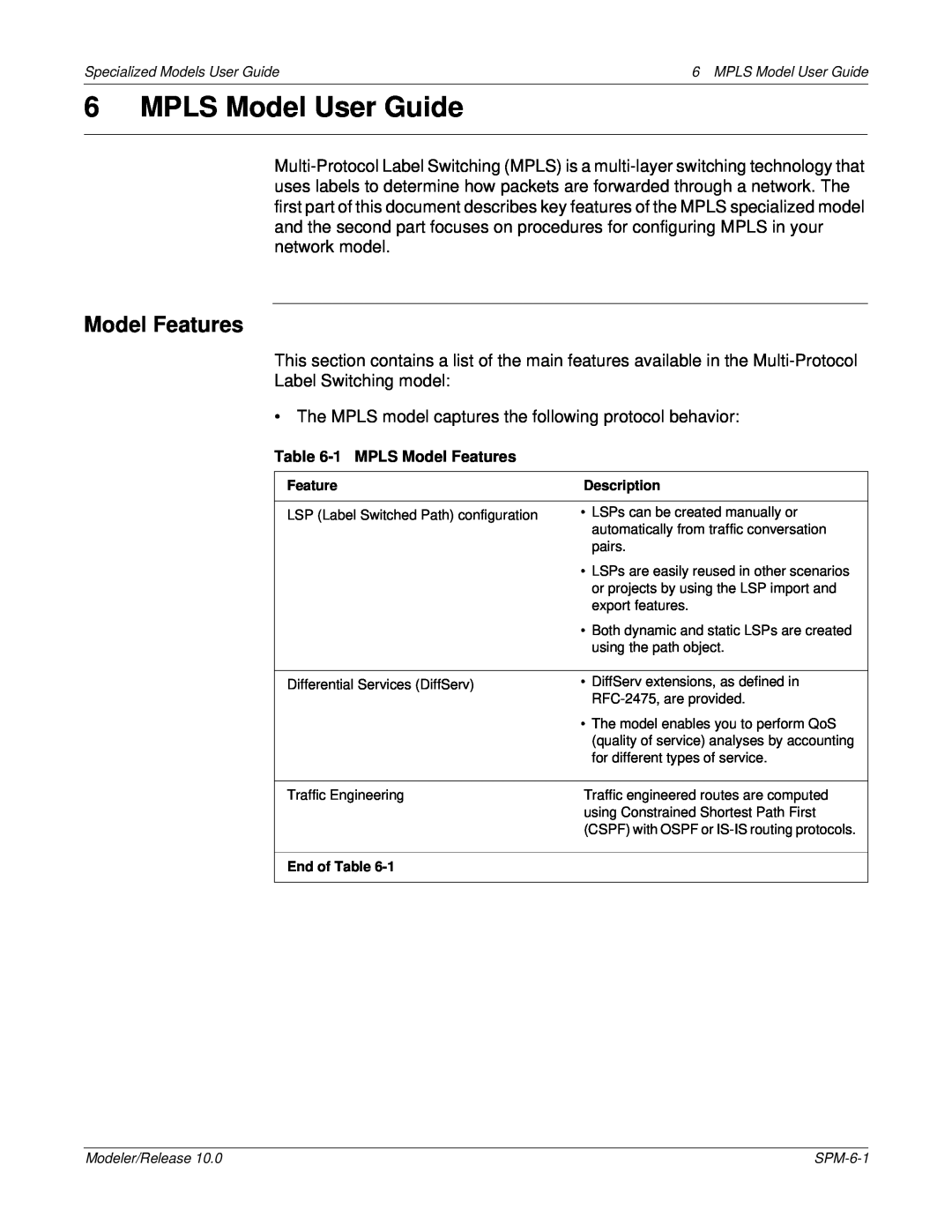 IBM 6 MPLS manual Model Features, MPLS Model User Guide 
