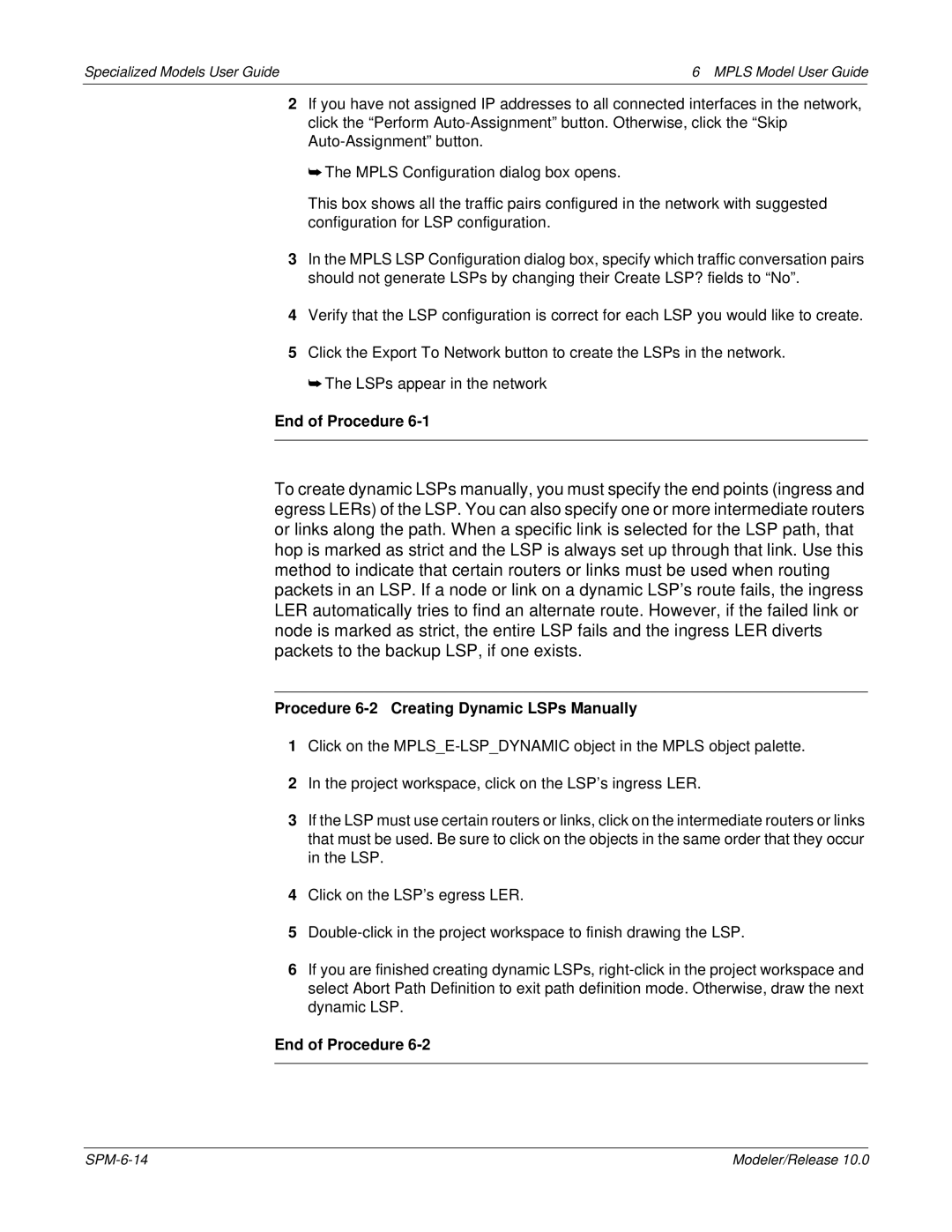 IBM 6 MPLS manual End of Procedure, Procedure 6-2 Creating Dynamic LSPs Manually 