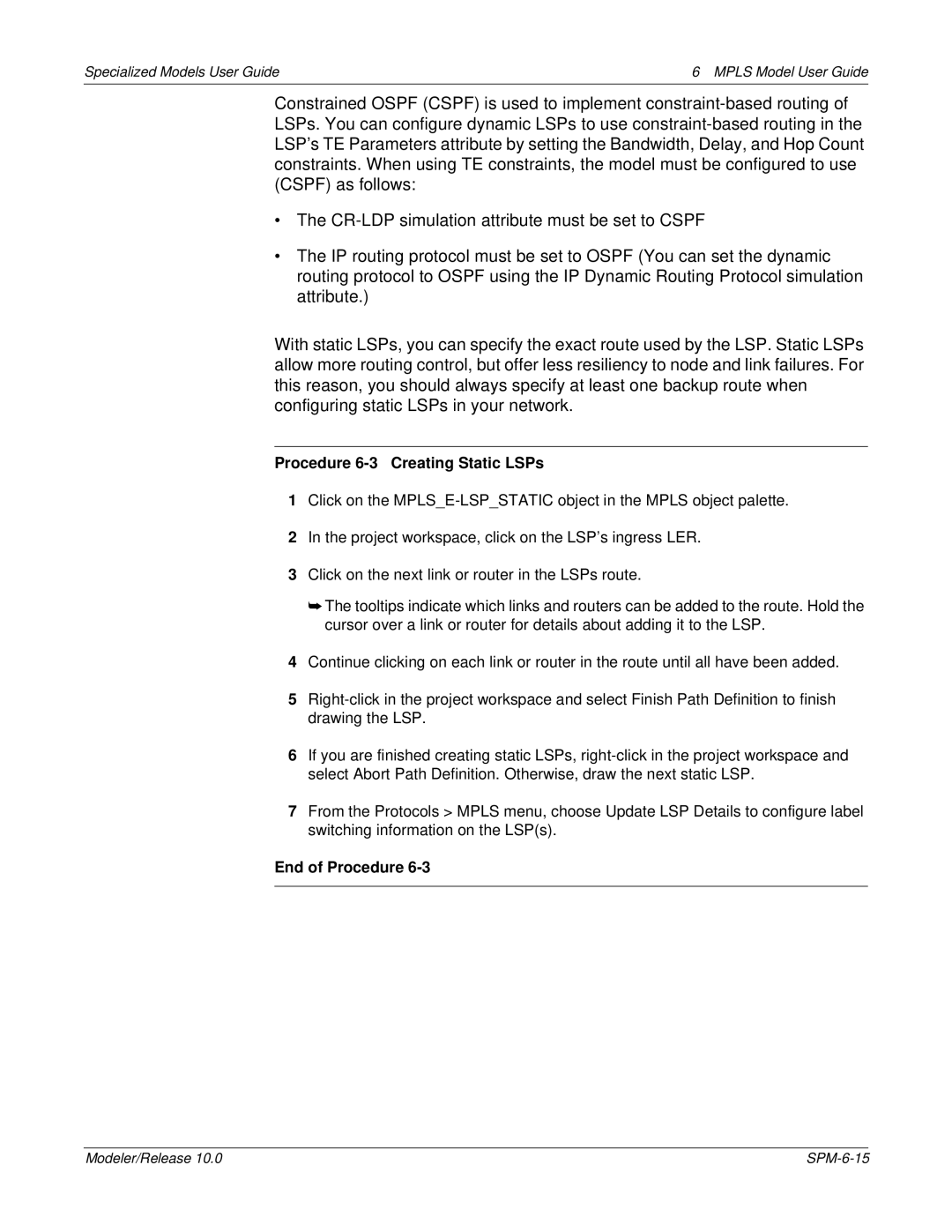 IBM 6 MPLS manual Procedure 6-3 Creating Static LSPs 