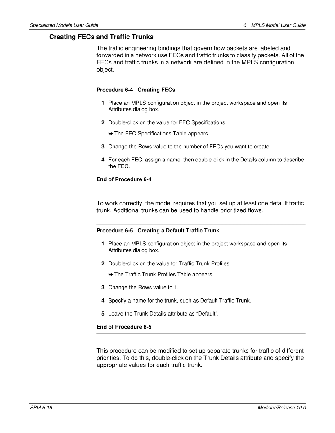 IBM 6 MPLS Creating FECs and Traffic Trunks, Procedure 6-4 Creating FECs, Procedure 6-5 Creating a Default Traffic Trunk 