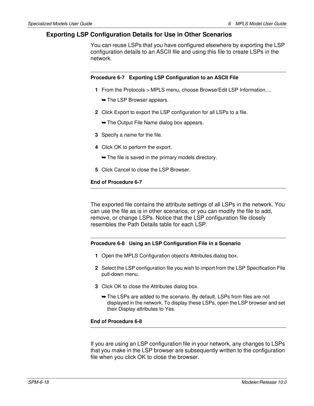 IBM 6 MPLS manual Procedure 6-7 Exporting LSP Configuration to an Ascii File 