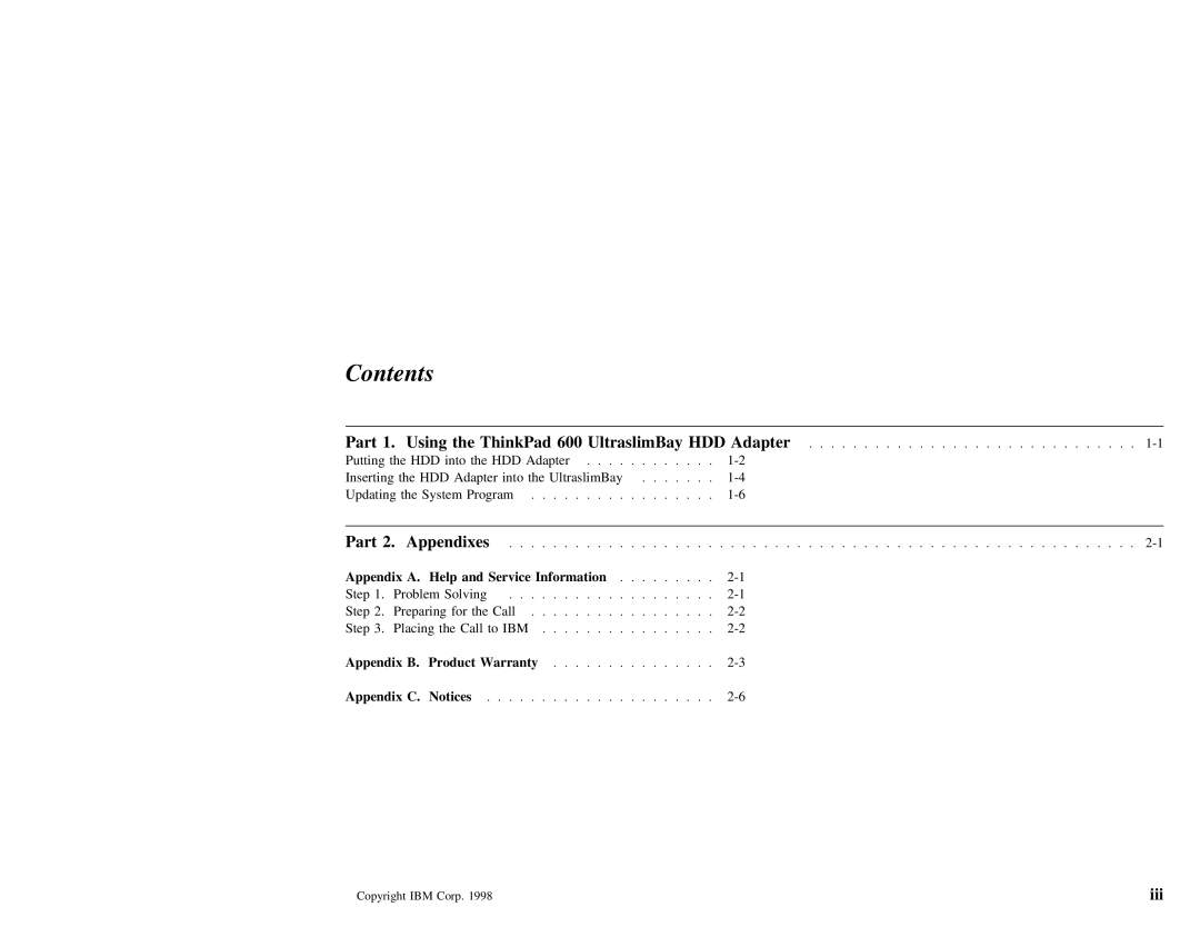 IBM 600 manual Contents 