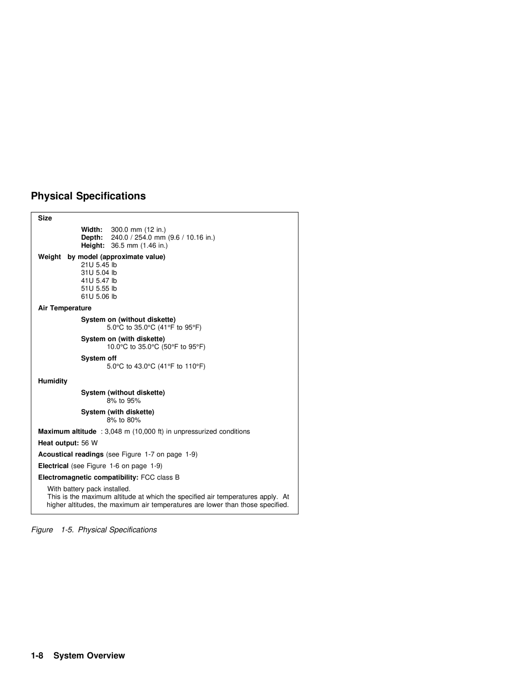 IBM 600 manual Physical Specifications, Size, Diskette, Without, Heat 