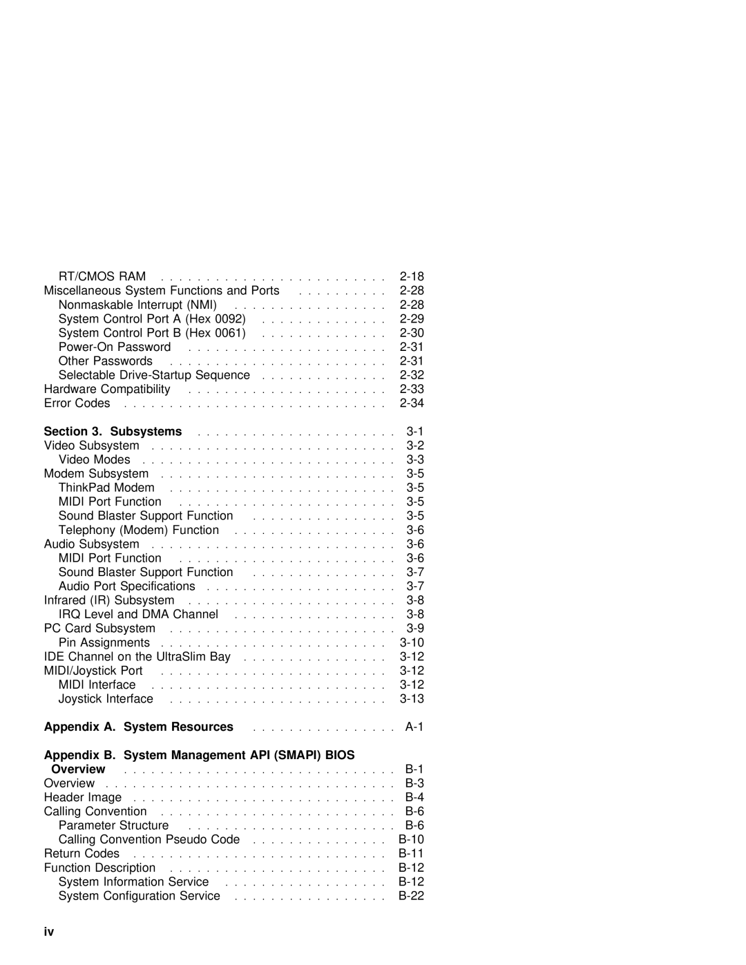 IBM 600 Miscellaneous System Functions, Nonmaskable Interrupt, Control Port Hex, Sound Blaster Support, Telephony, Level 