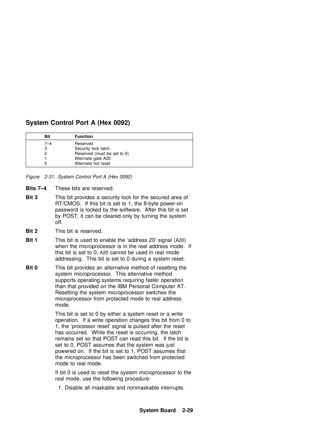 IBM 600 manual Port a Hex, 0092, Can Cleared Only Turning System Off, This Bit Reserved, Can Read This Bit. If Set 