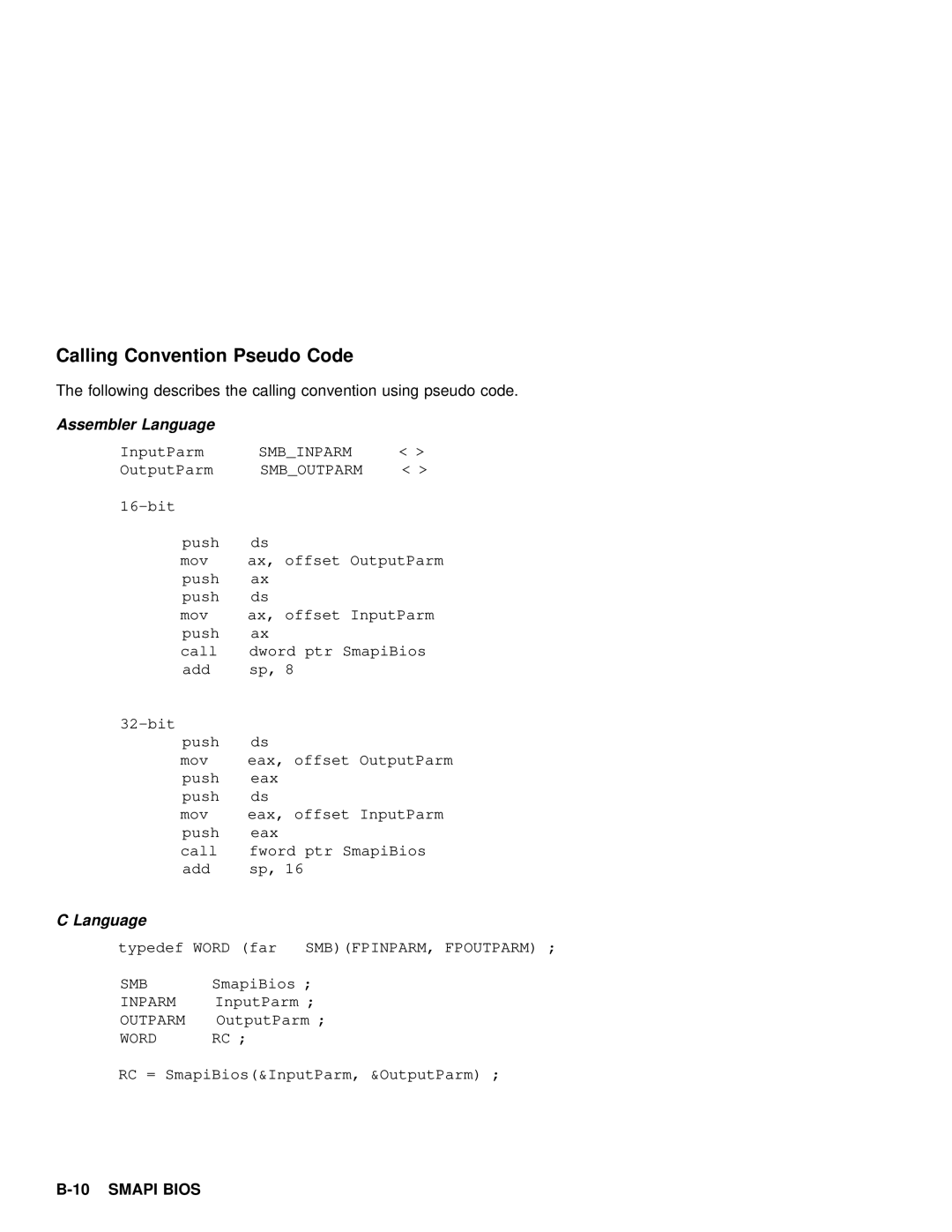 IBM 600 manual Calling Convention Pseudo Code, Following describes the calling convention using pseudo code 