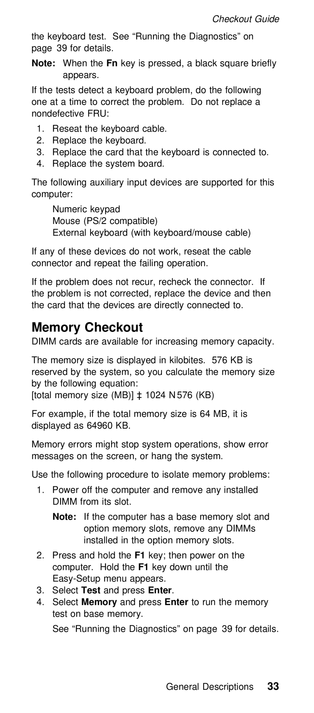 IBM 600/600E (2645) manual Memory Checkout 