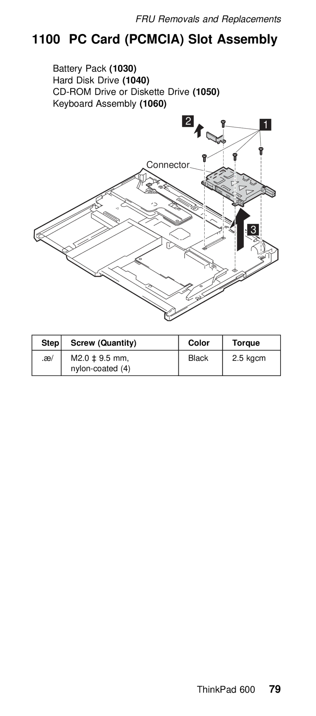 IBM 600/600E (2645) manual PC Card Pcmcia Slot Assembly, Quantity Color 