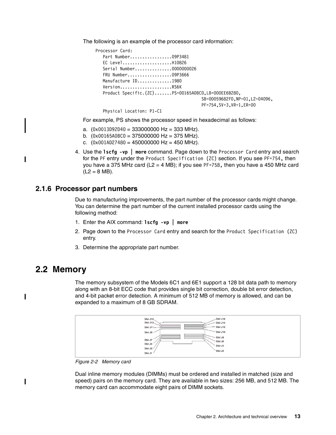 IBM 6.00E+01 manual Memory, Processor part numbers 