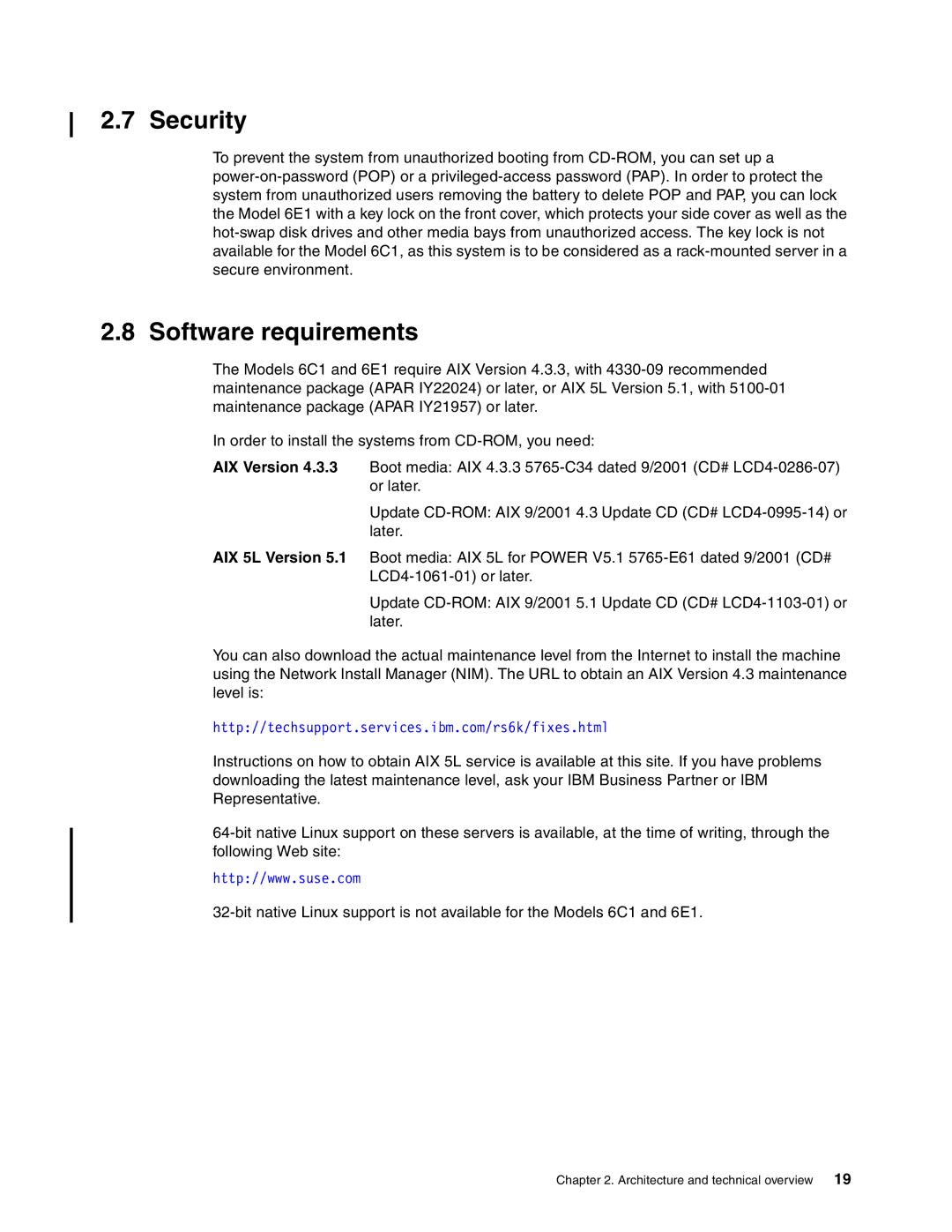 IBM 6.00E+01 manual Security, Software requirements 