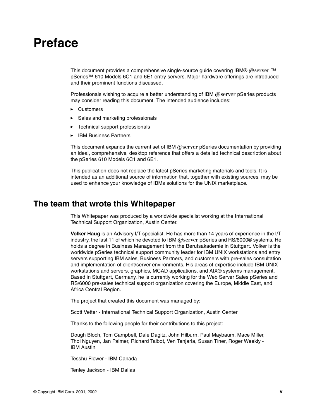 IBM 6.00E+01 manual Preface, Team that wrote this Whitepaper 