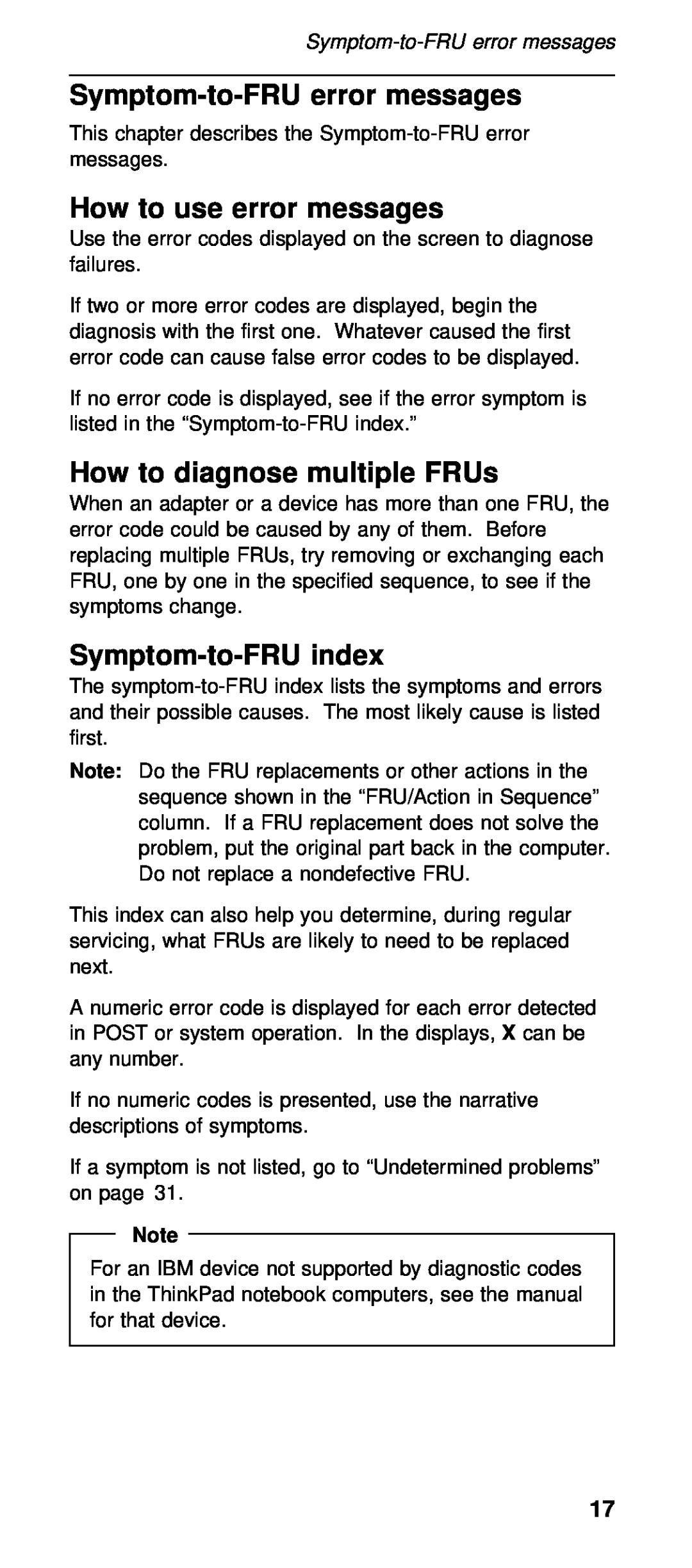 IBM 600X (MT 2646) manual Symptom-to-FRU error messages, How to use error messages, How to diagnose multiple FRUs 