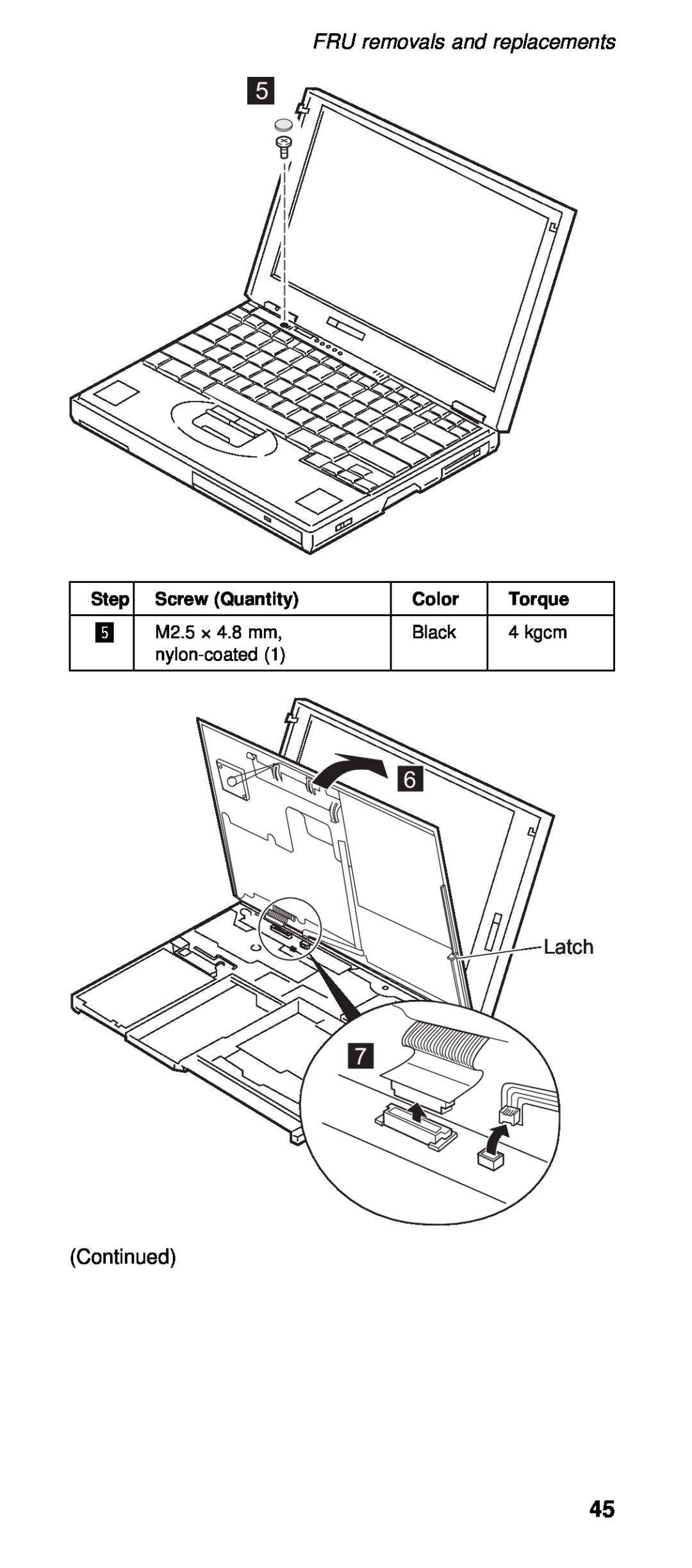 IBM 600X (MT 2646) manual Latch, Continued, Screw 