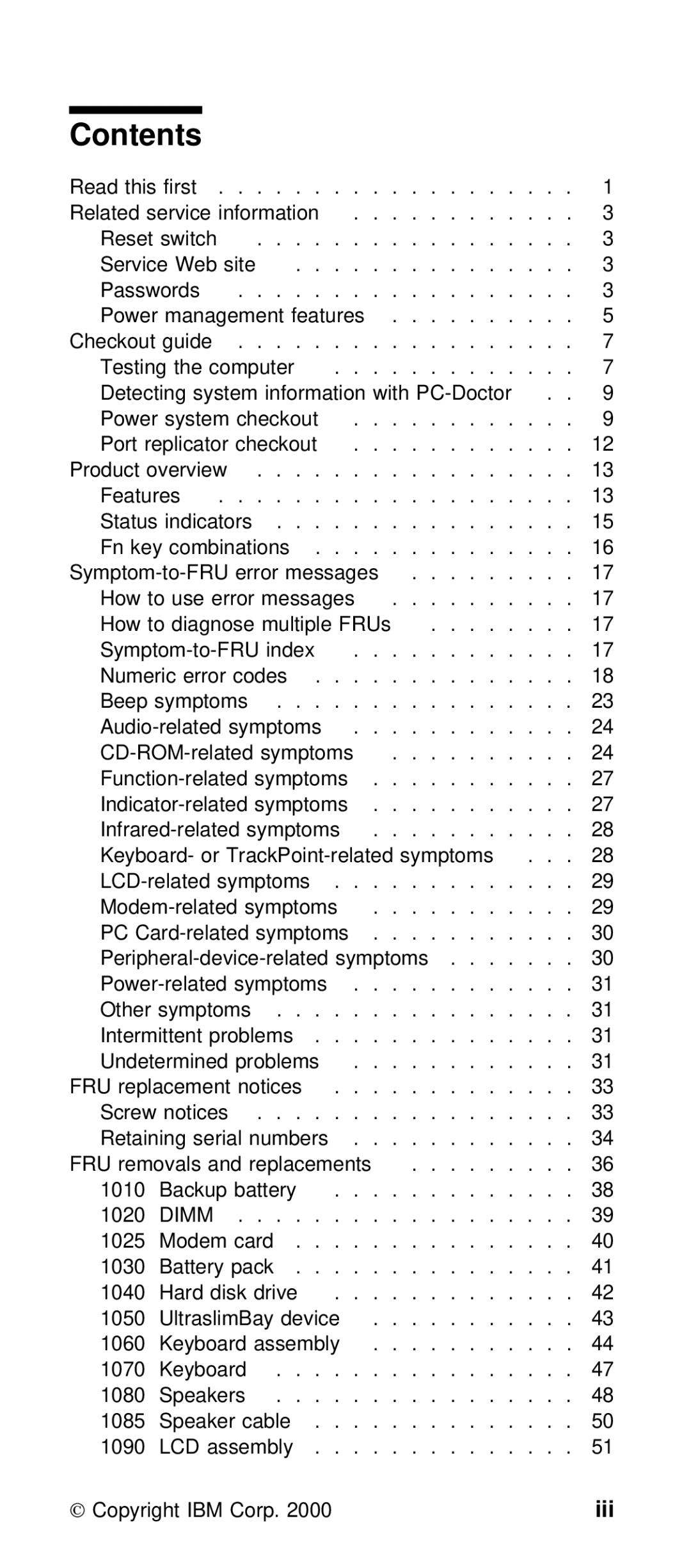 IBM 600X (MT 2646) manual Contents 