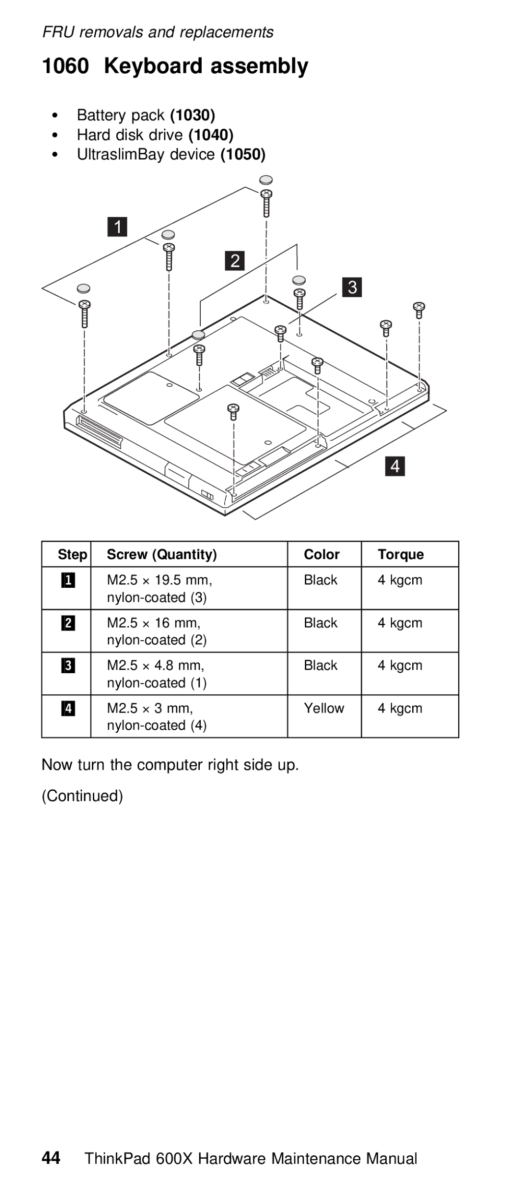 IBM 600X (MT 2646) manual Keyboard assembly, Quantity Color 