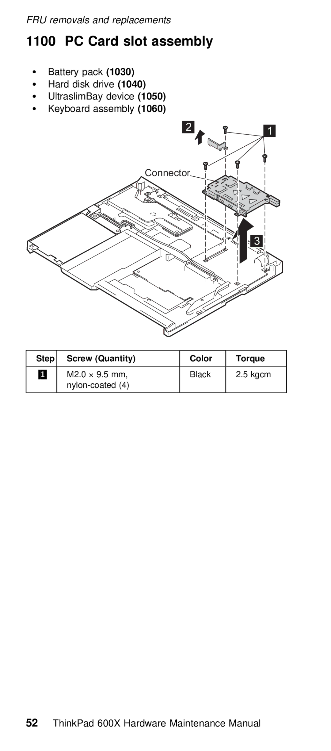 IBM 600X (MT 2646) manual PC Card slot assembly, Quantity Color 