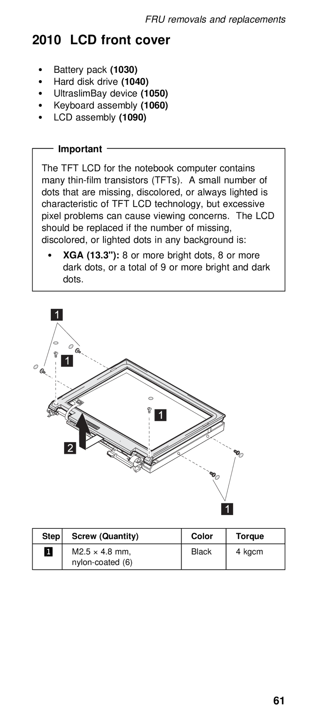 IBM 600X (MT 2646) manual LCD front cover, Lcd 