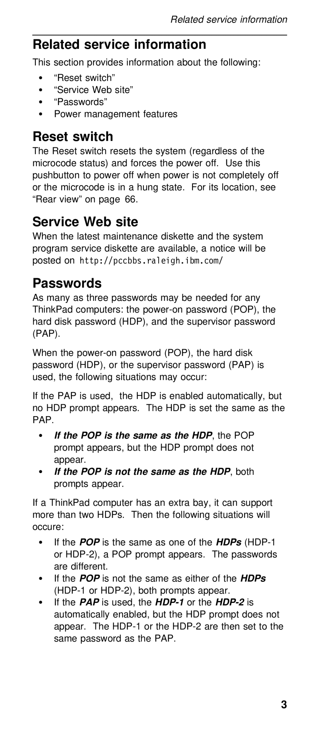 IBM 600X (MT 2646) manual Related service information, Reset switch, Service Web site, Passwords 