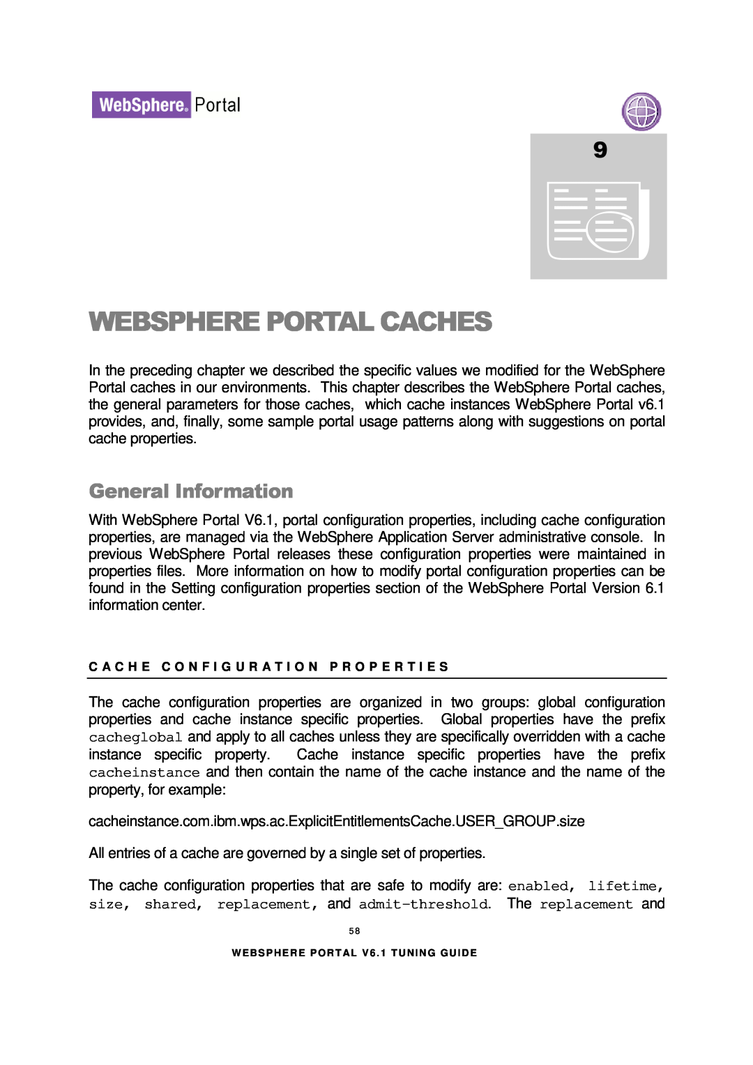 IBM 6.1.X manual Websphere Portal Caches, General Information 