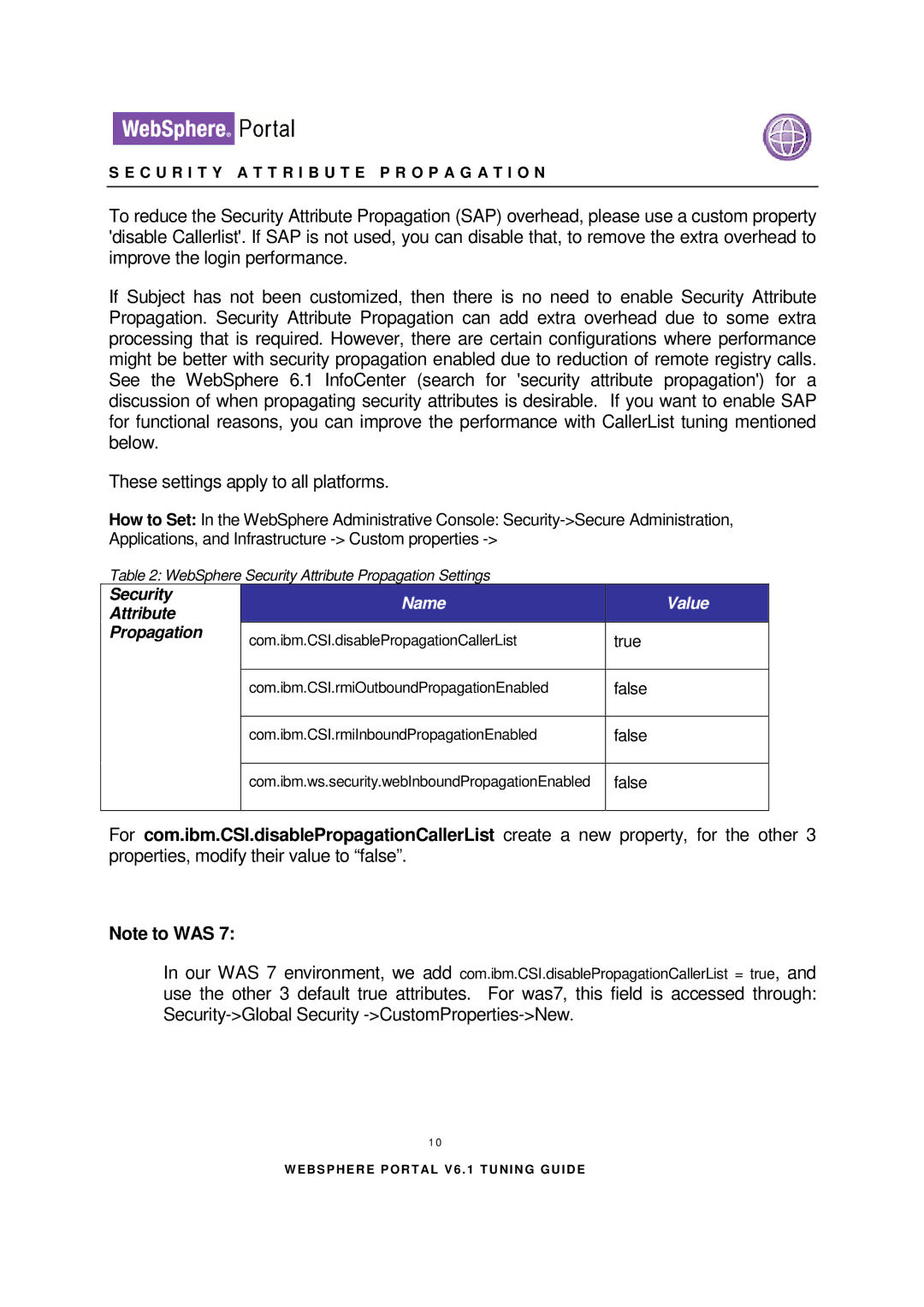 IBM 6.1.X manual Name Value, Propagation 