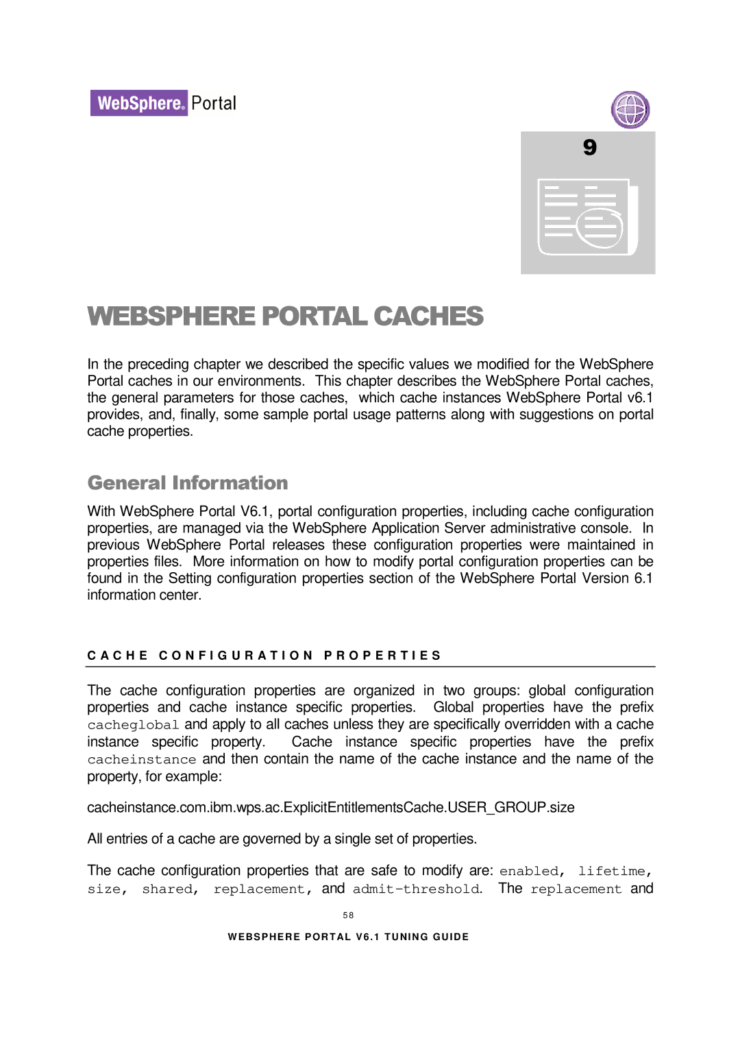 IBM 6.1.X manual Websphere Portal Caches, General Information 