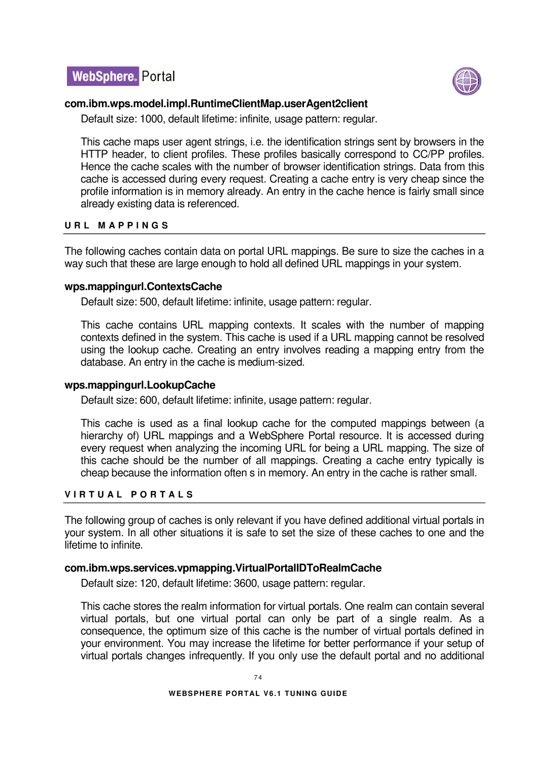 IBM 6.1.X manual Com.ibm.wps.model.impl.RuntimeClientMap.userAgent2client, Wps.mappingurl.ContextsCache 