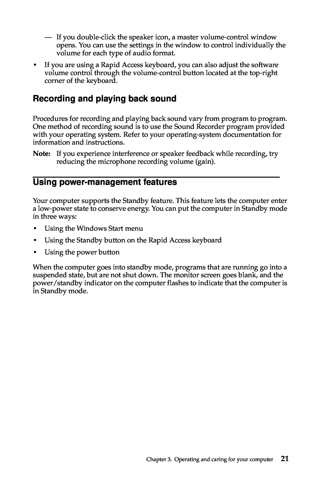 IBM 2283, 6274 manual Recording and playing back sound, Using power-management features 