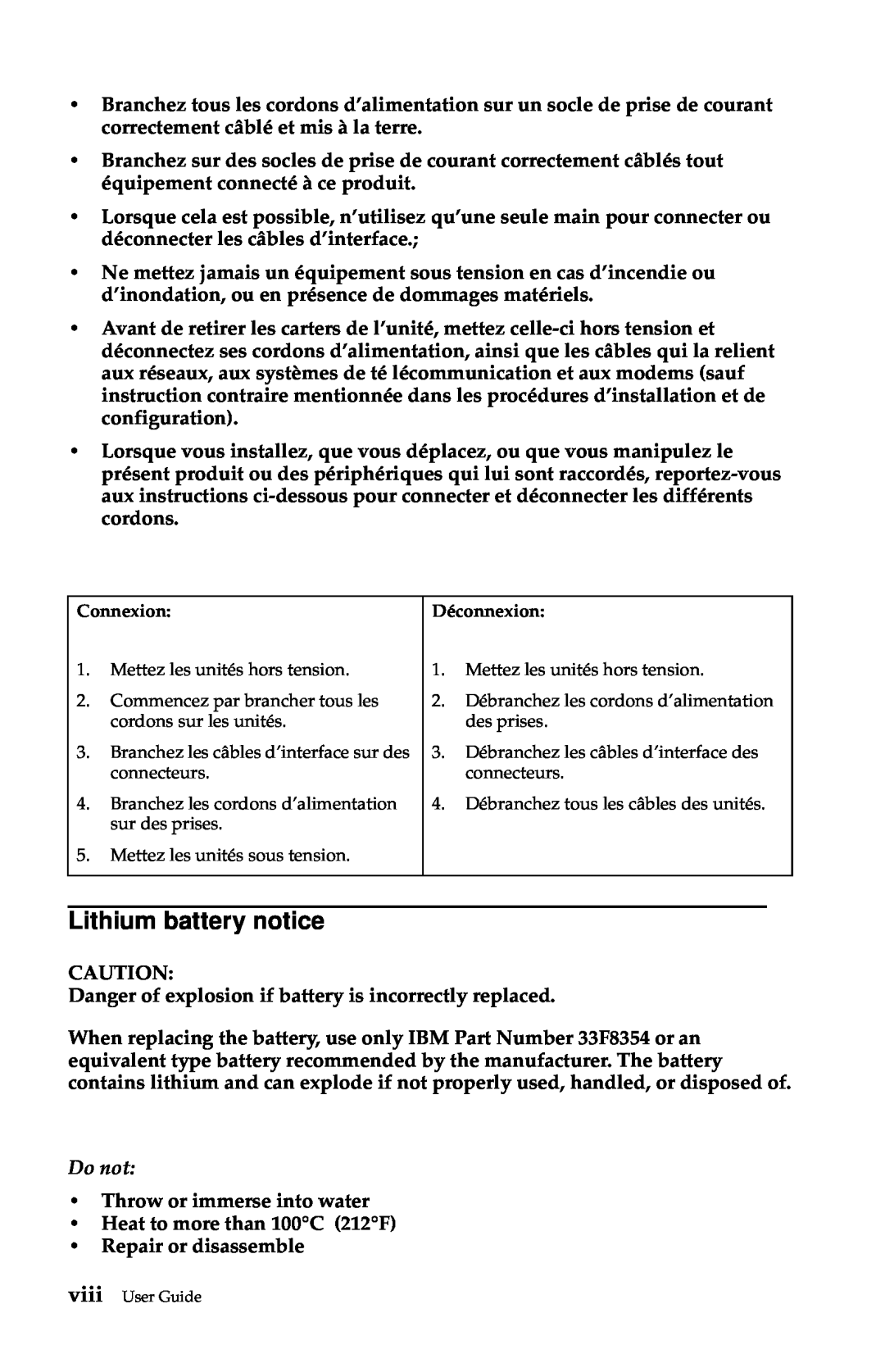 IBM 6274, 2283 manual Lithium battery notice, Do not 