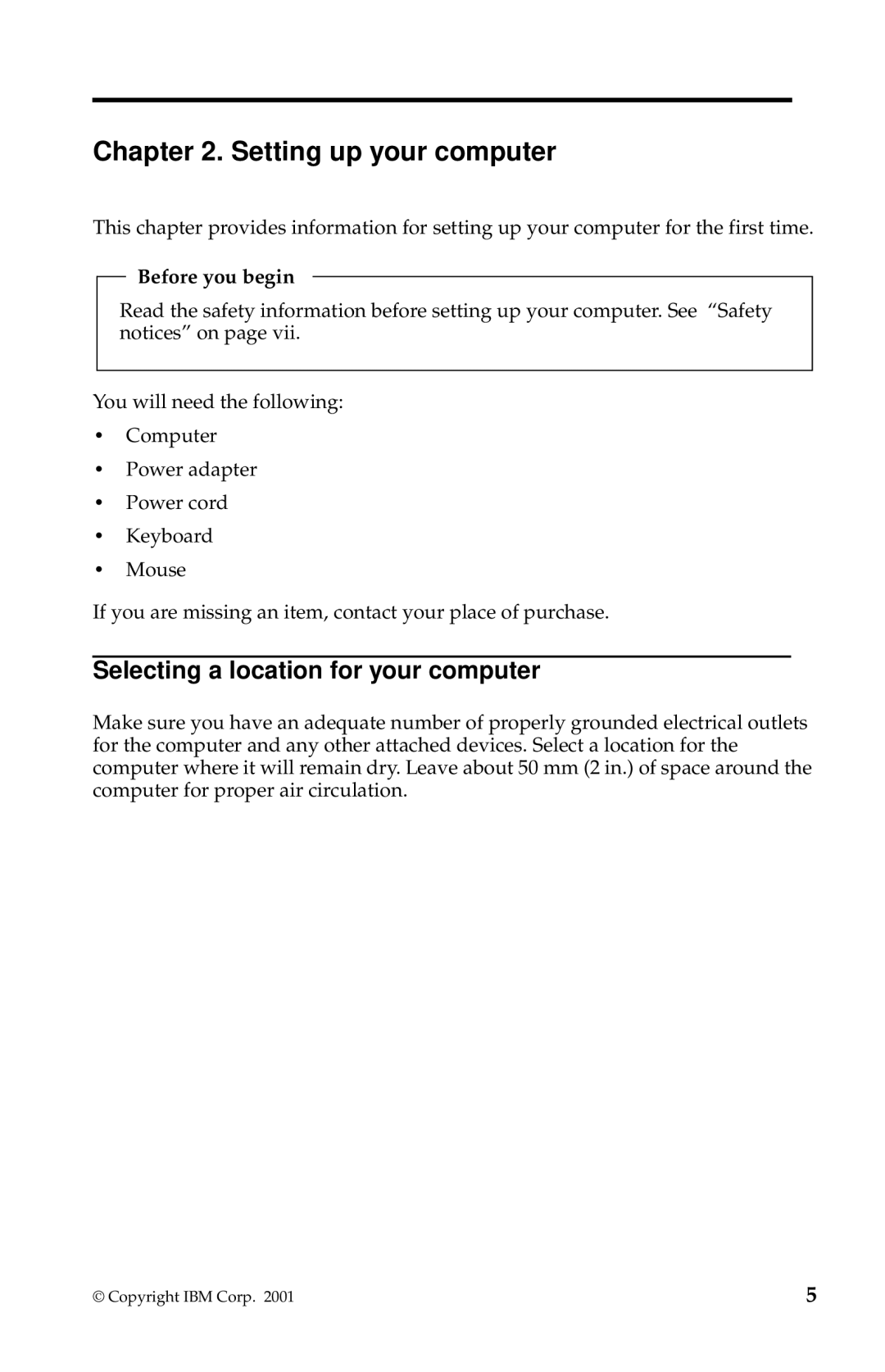 IBM 2283, 6274 manual Setting up your computer, Selecting a location for your computer, Before you begin 