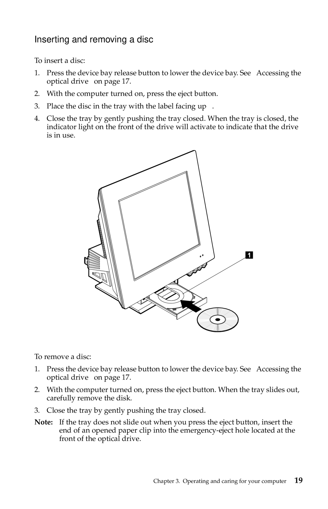 IBM 2283, 6274 manual Inserting and removing a disc 