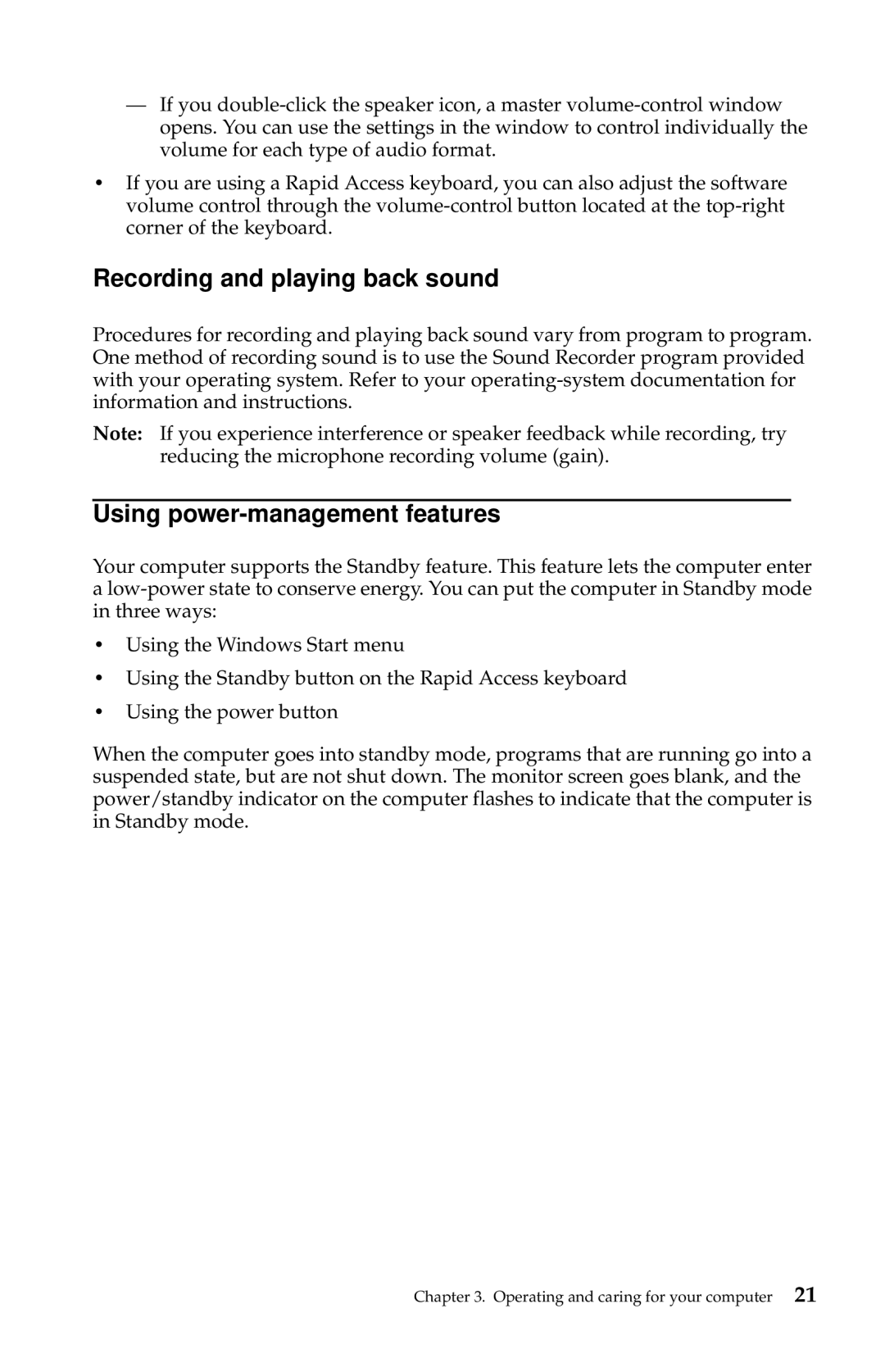 IBM 2283, 6274 manual Recording and playing back sound, Using power-management features 