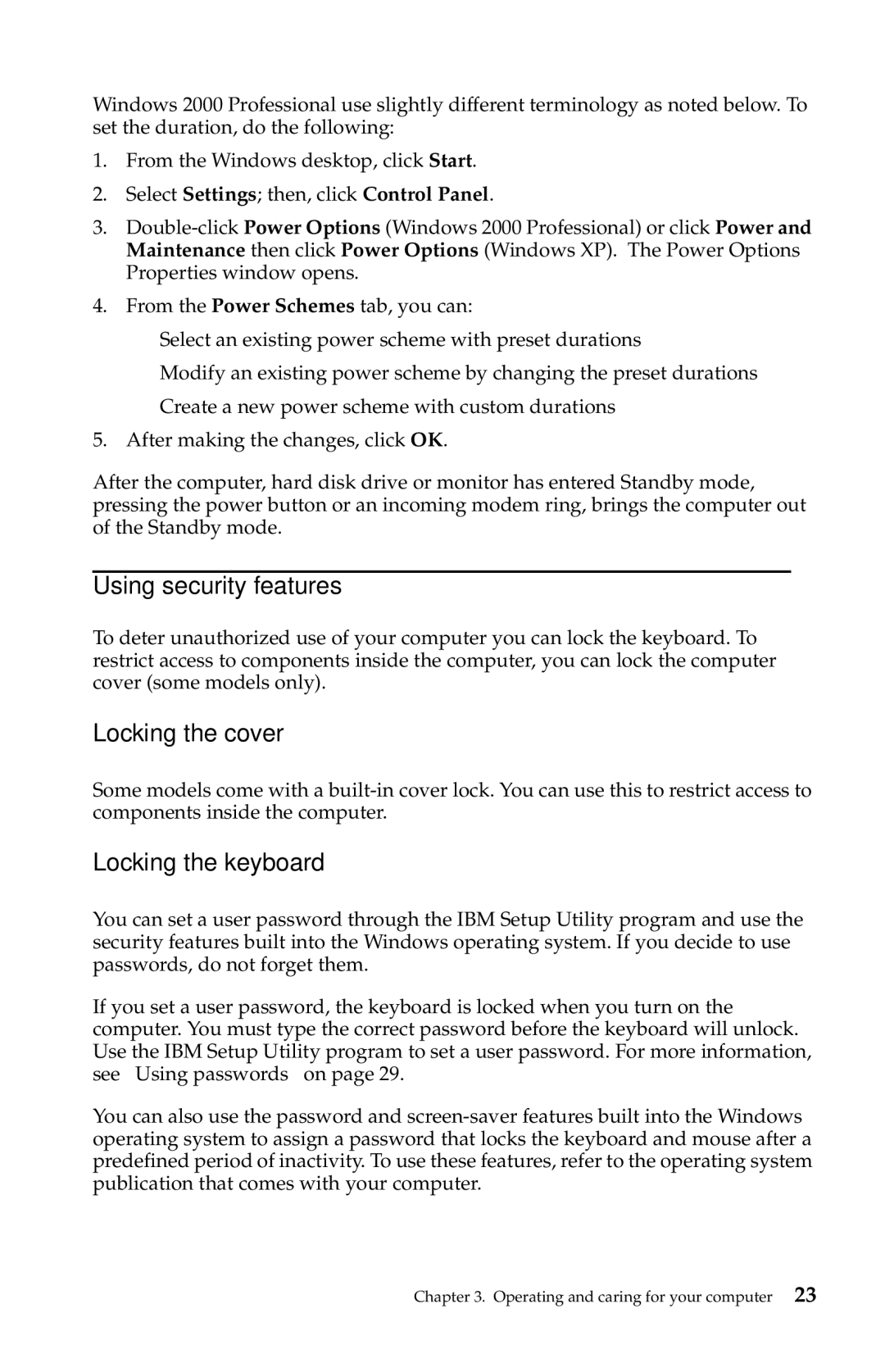 IBM 2283, 6274 manual Using security features, Locking the cover, Locking the keyboard 