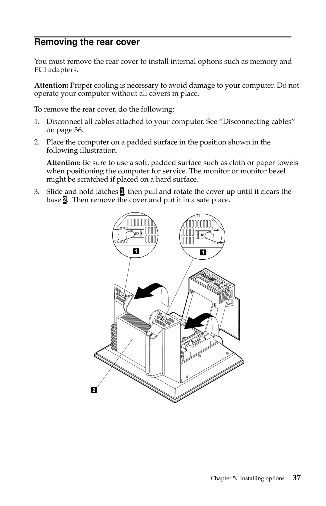 IBM 2283, 6274 manual Removing the rear cover 