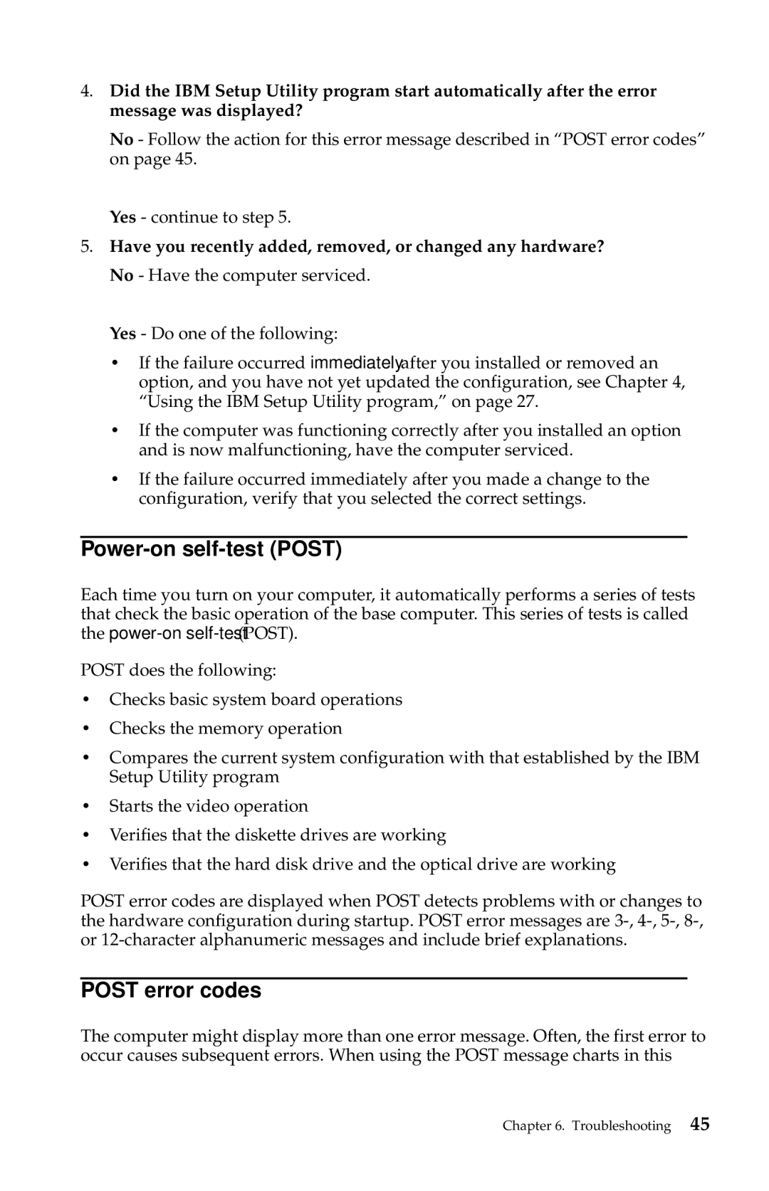 IBM 2283, 6274 manual Power-on self-test Post, Post error codes 