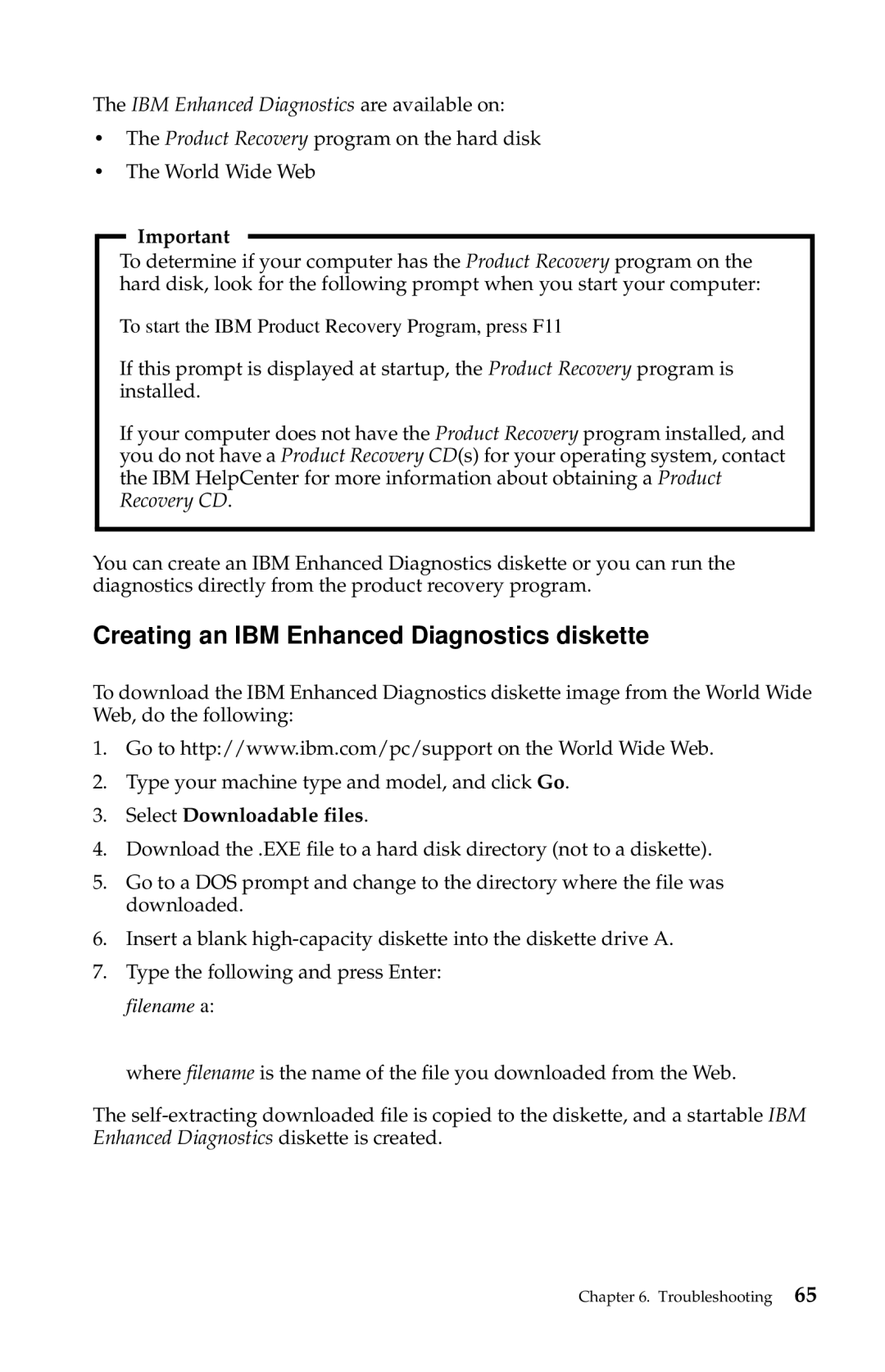 IBM 2283, 6274 manual Creating an IBM Enhanced Diagnostics diskette, Select Downloadable files 