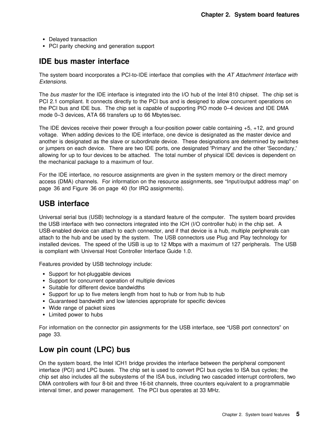 IBM 6268, 6288, 6278 manual IDE bus master interface, USB interface, Bus 