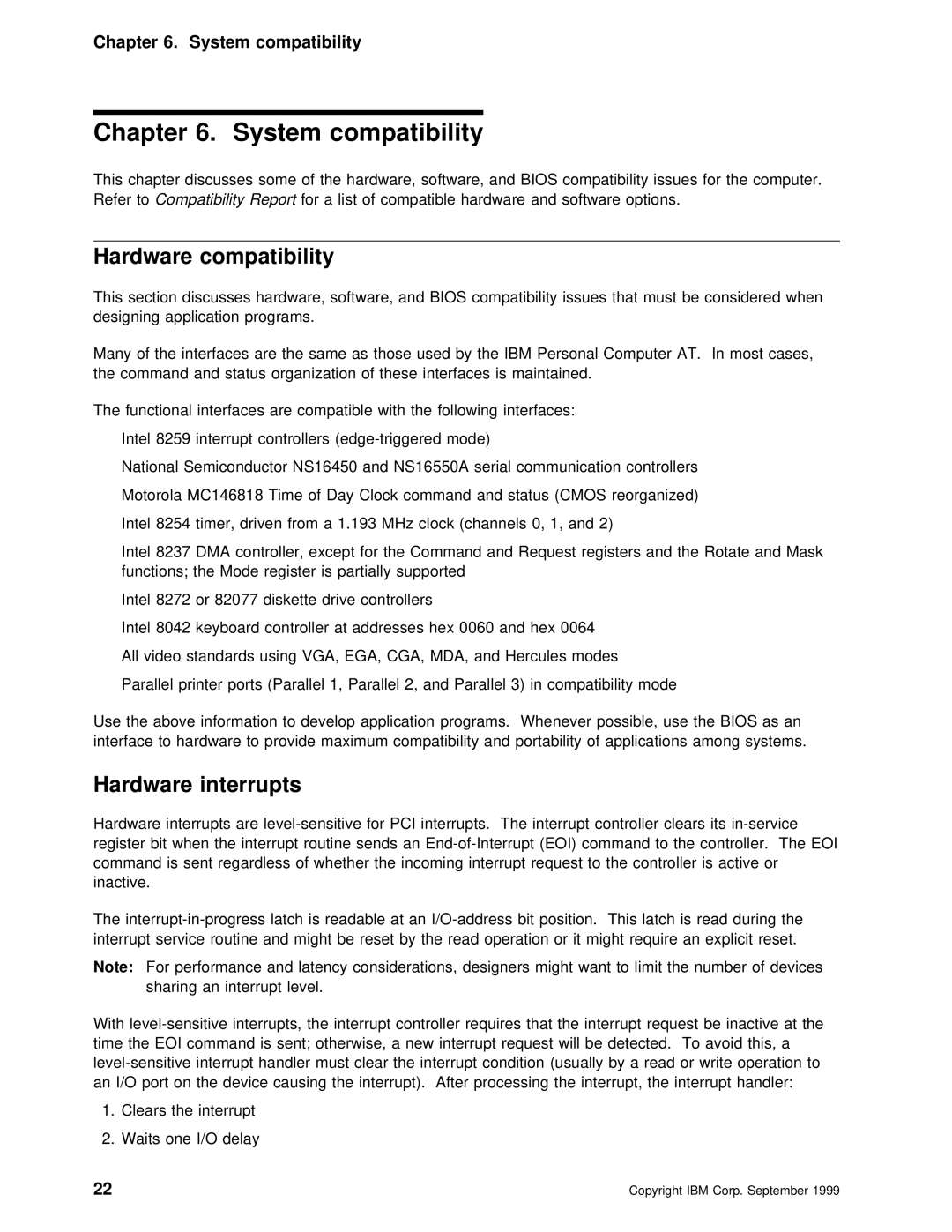 IBM 6288, 6268, 6278 manual System compatibility, Hardware compatibility, Hardware interrupts, Eoi 